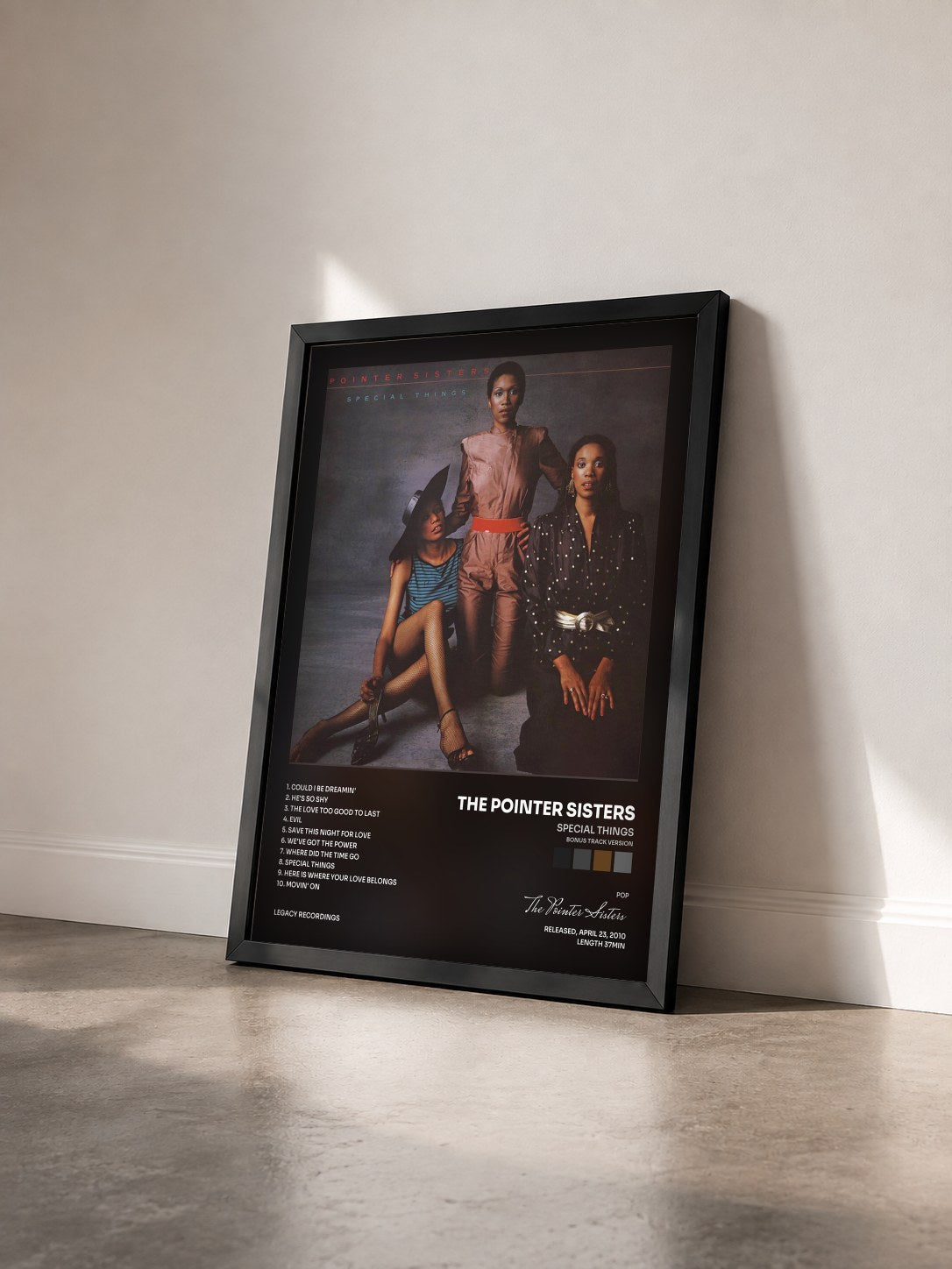 #noir Tableau de l'album Special Things (Bonus Track Version) de The Pointer Sisters vu de trois quarts, cadre noir