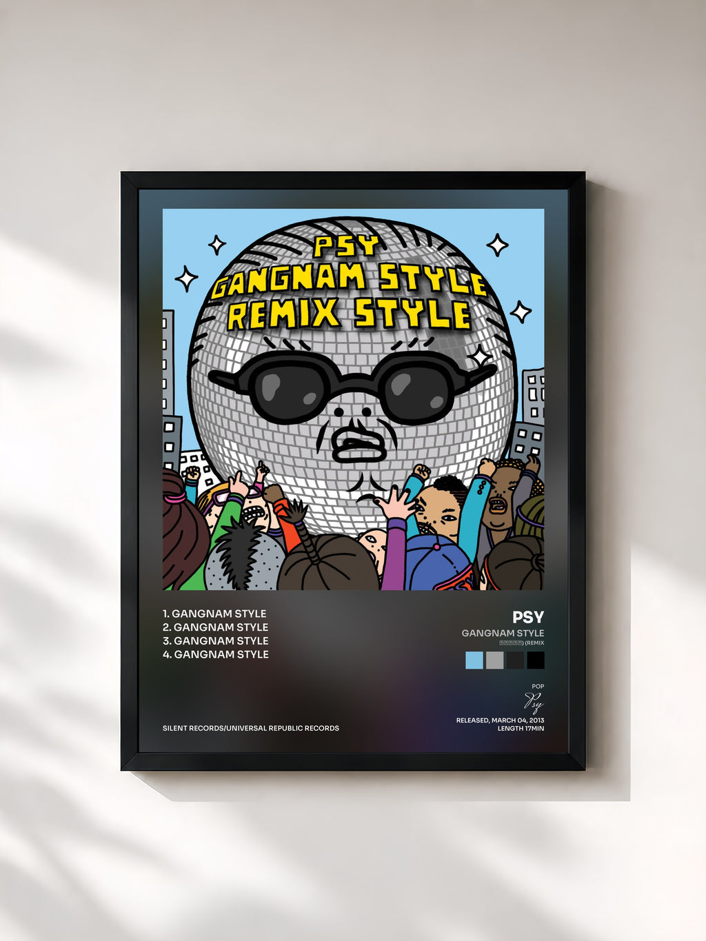 #noir Tableau de l'album Gangnam Style (강남스타일) (Remix) de Psy, cadre noir, imprimé et encadré en France