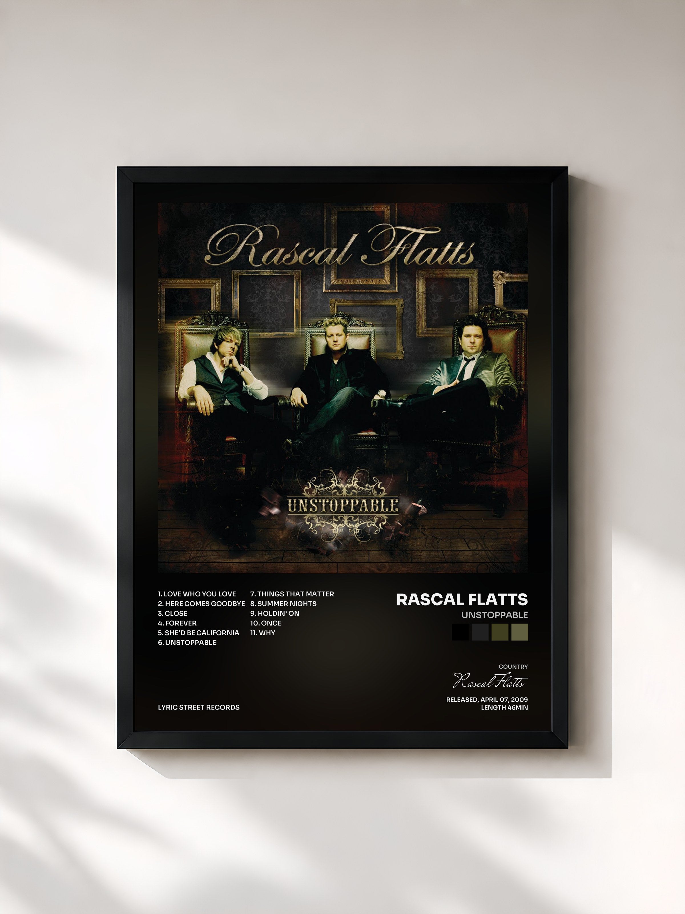 #noir Tableau de l'album Unstoppable de Rascal Flatts, cadre noir, imprimé et encadré en France