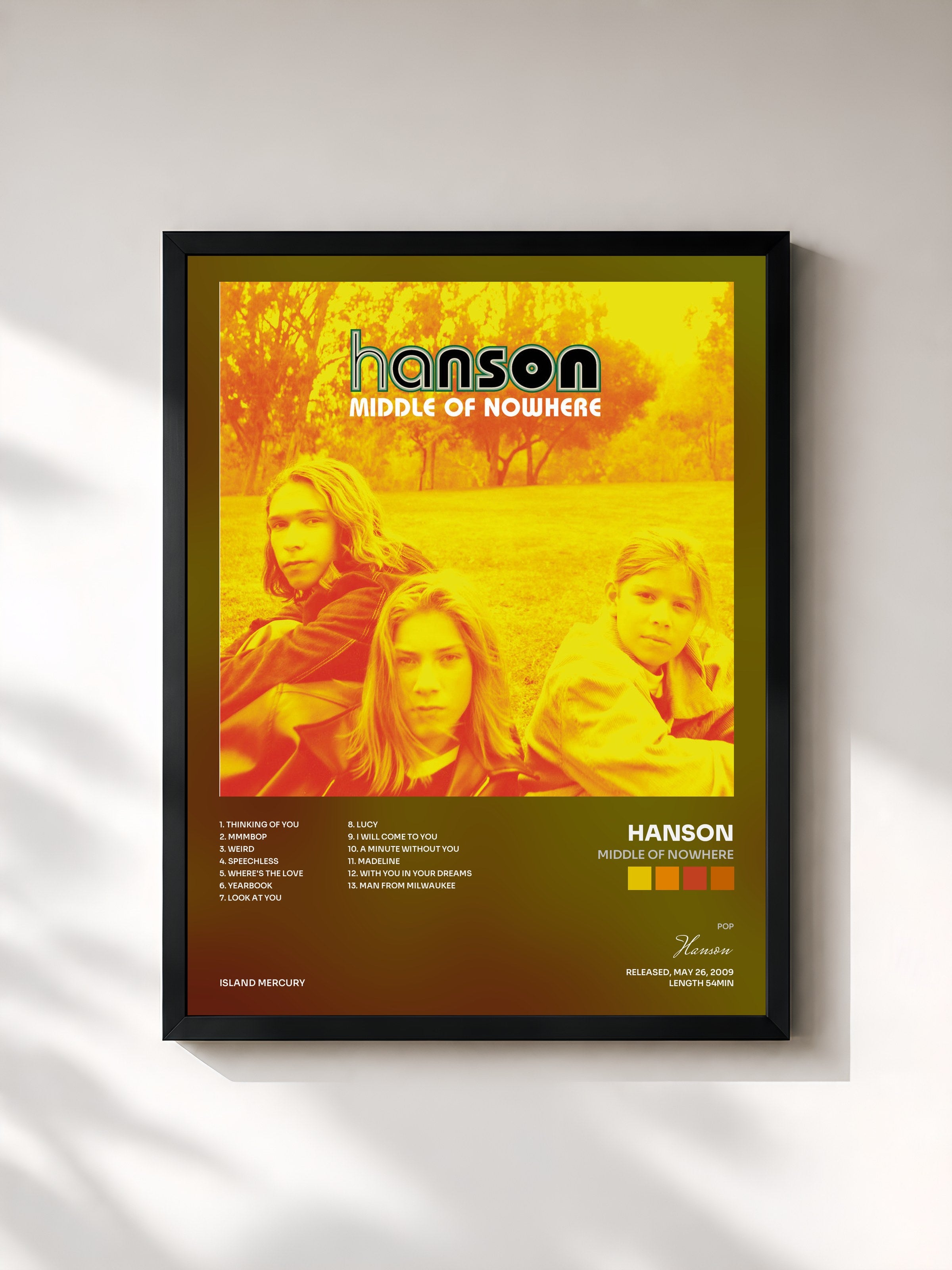 #noir Tableau de l'album Middle Of Nowhere de Hanson, cadre noir, imprimé et encadré en France