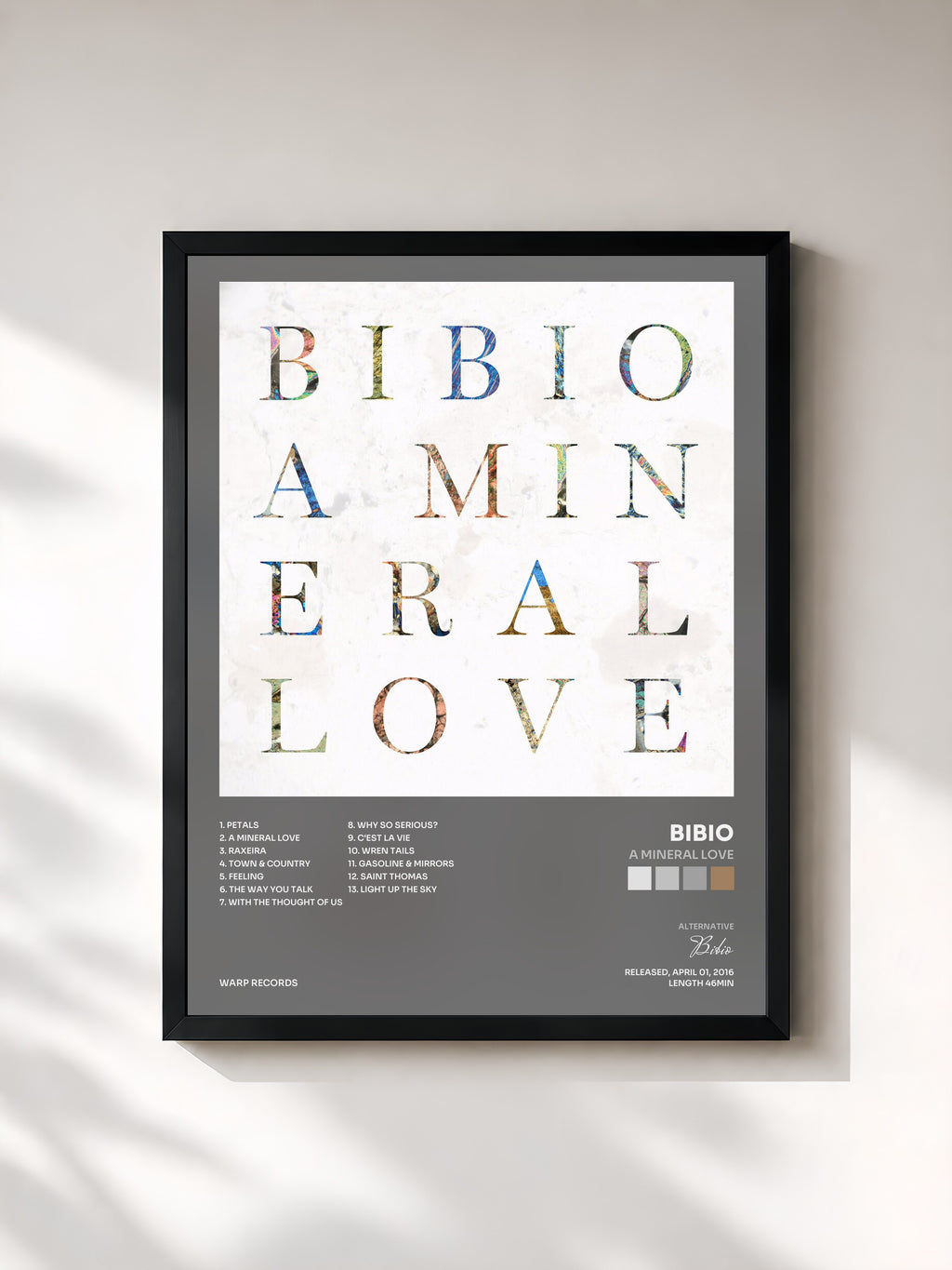 #noir Tableau de l'album A Mineral Love de Bibio, cadre noir, imprimé et encadré en France
