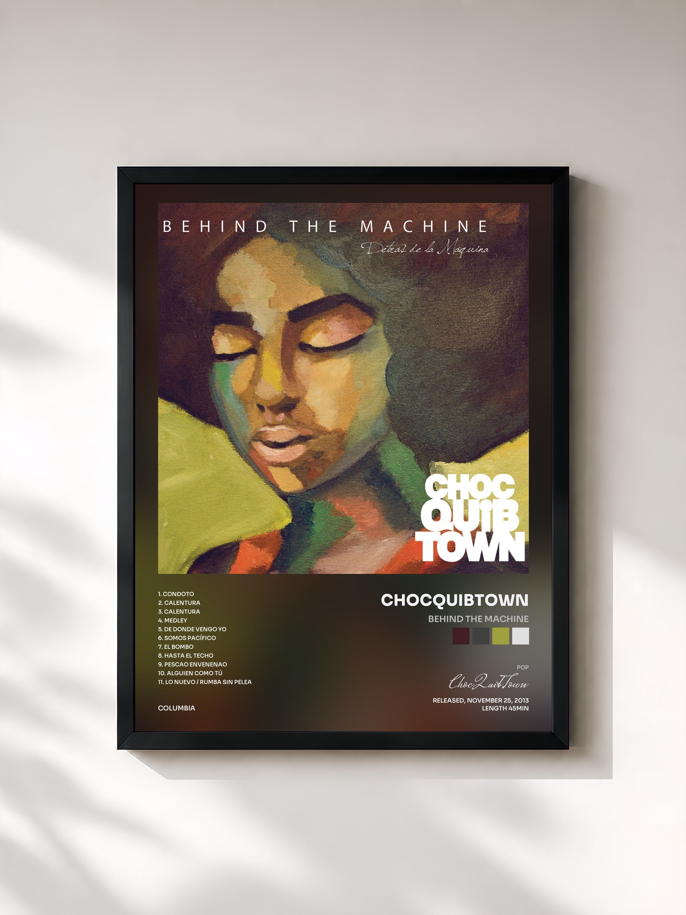 #noir Tableau de l'album Behind The Machine de ChocQuibTown, cadre noir, imprimé et encadré en France