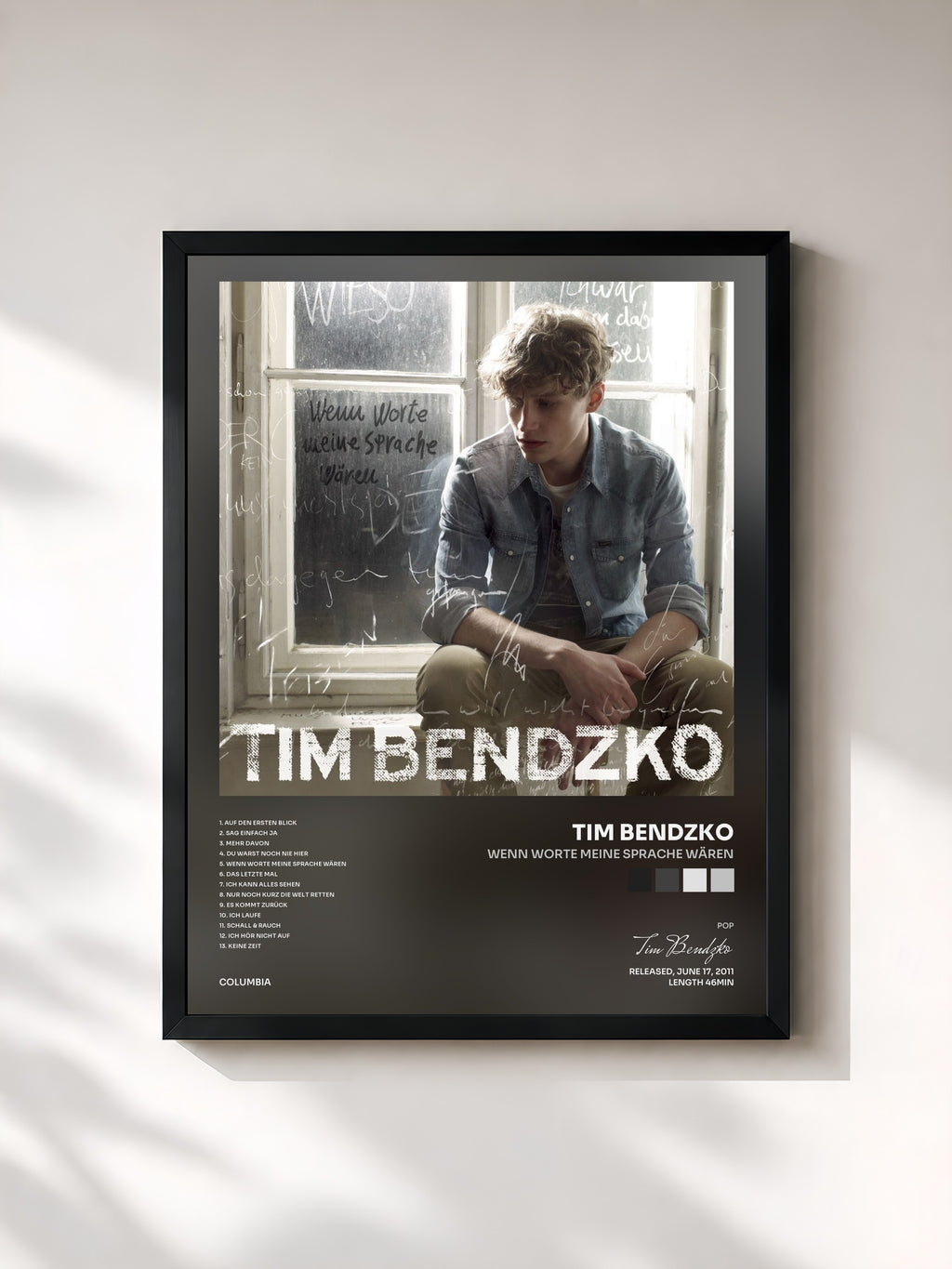 #noir Tableau de l'album Wenn Worte meine Sprache wären de Tim Bendzko, cadre noir, imprimé et encadré en France