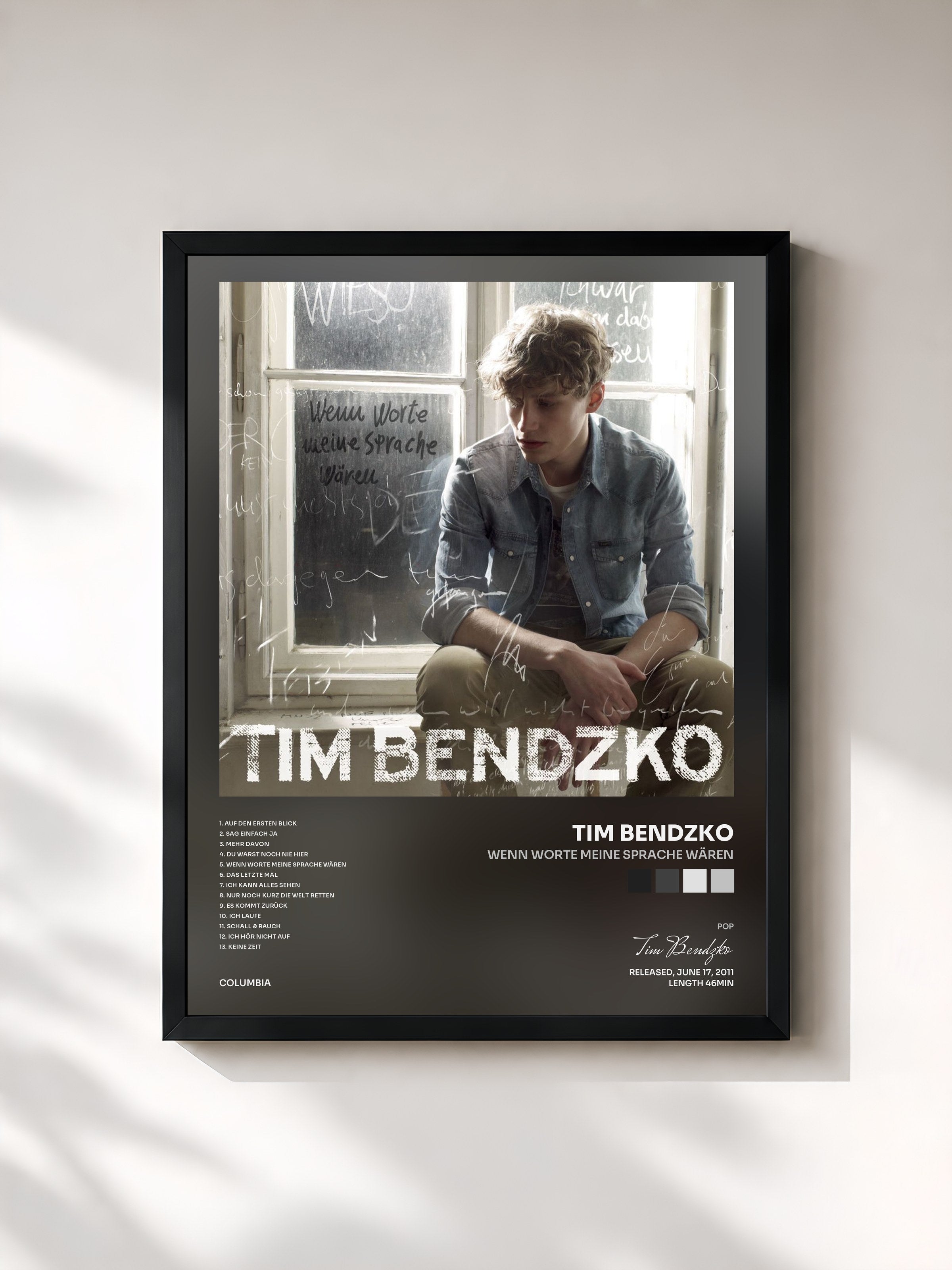 #noir Tableau de l'album Wenn Worte meine Sprache wären de Tim Bendzko, cadre noir, imprimé et encadré en France