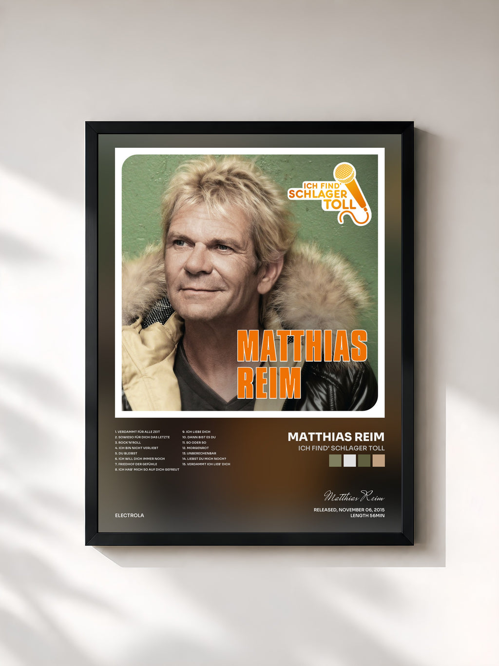 #noir Tableau de l'album Ich find' Schlager toll de Matthias Reim, cadre noir, imprimé et encadré en France