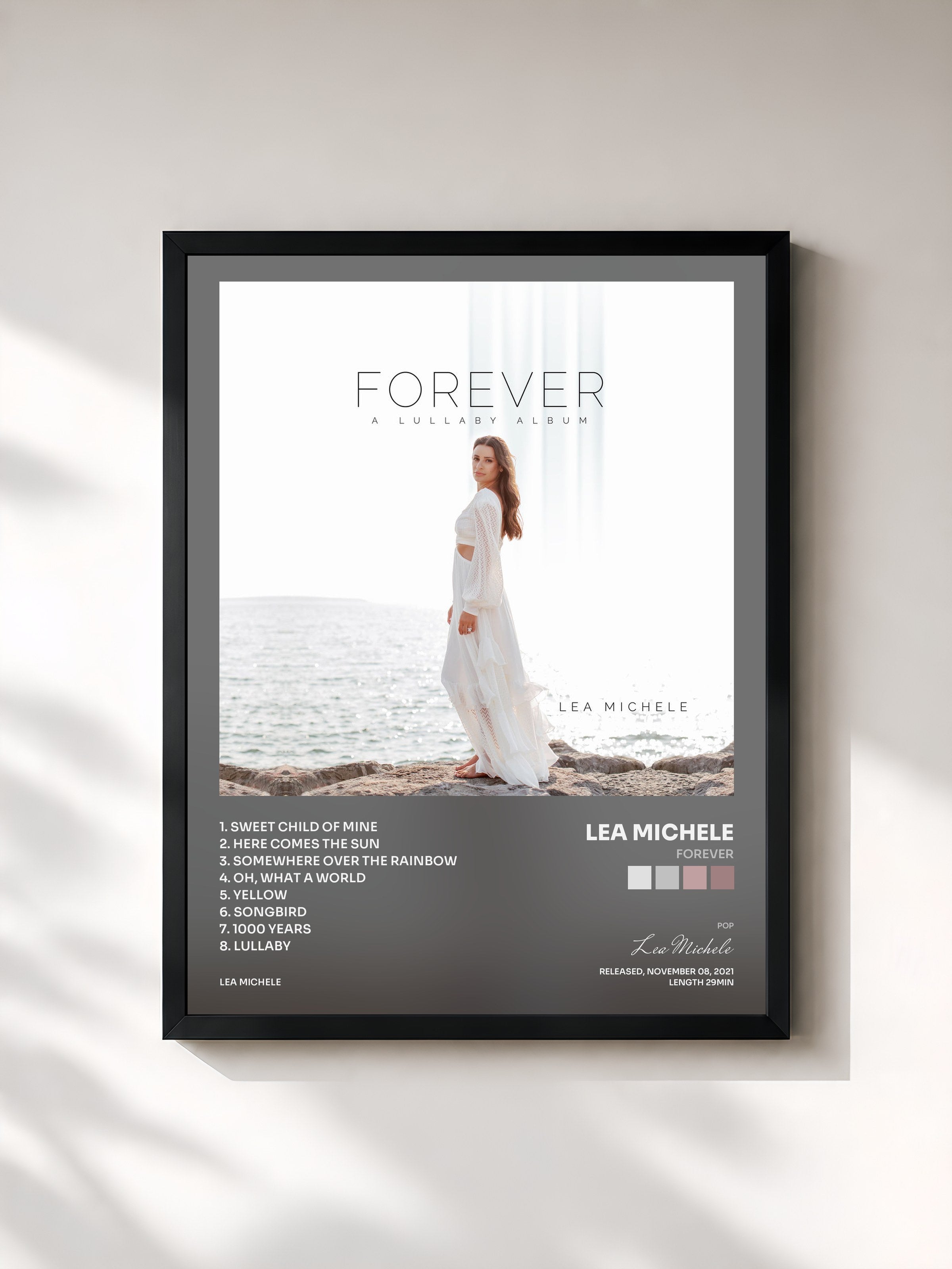 #noir Tableau de l'album Forever de Lea Michele, cadre noir, imprimé et encadré en France