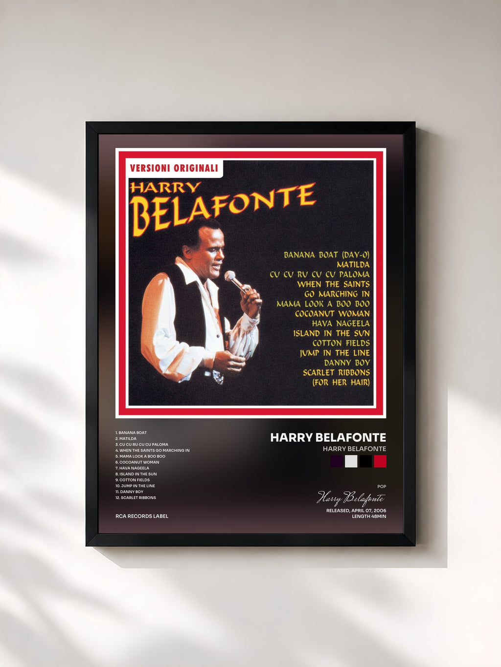 #noir Tableau de l'album Harry Belafonte de Harry Belafonte, cadre noir, imprimé et encadré en France