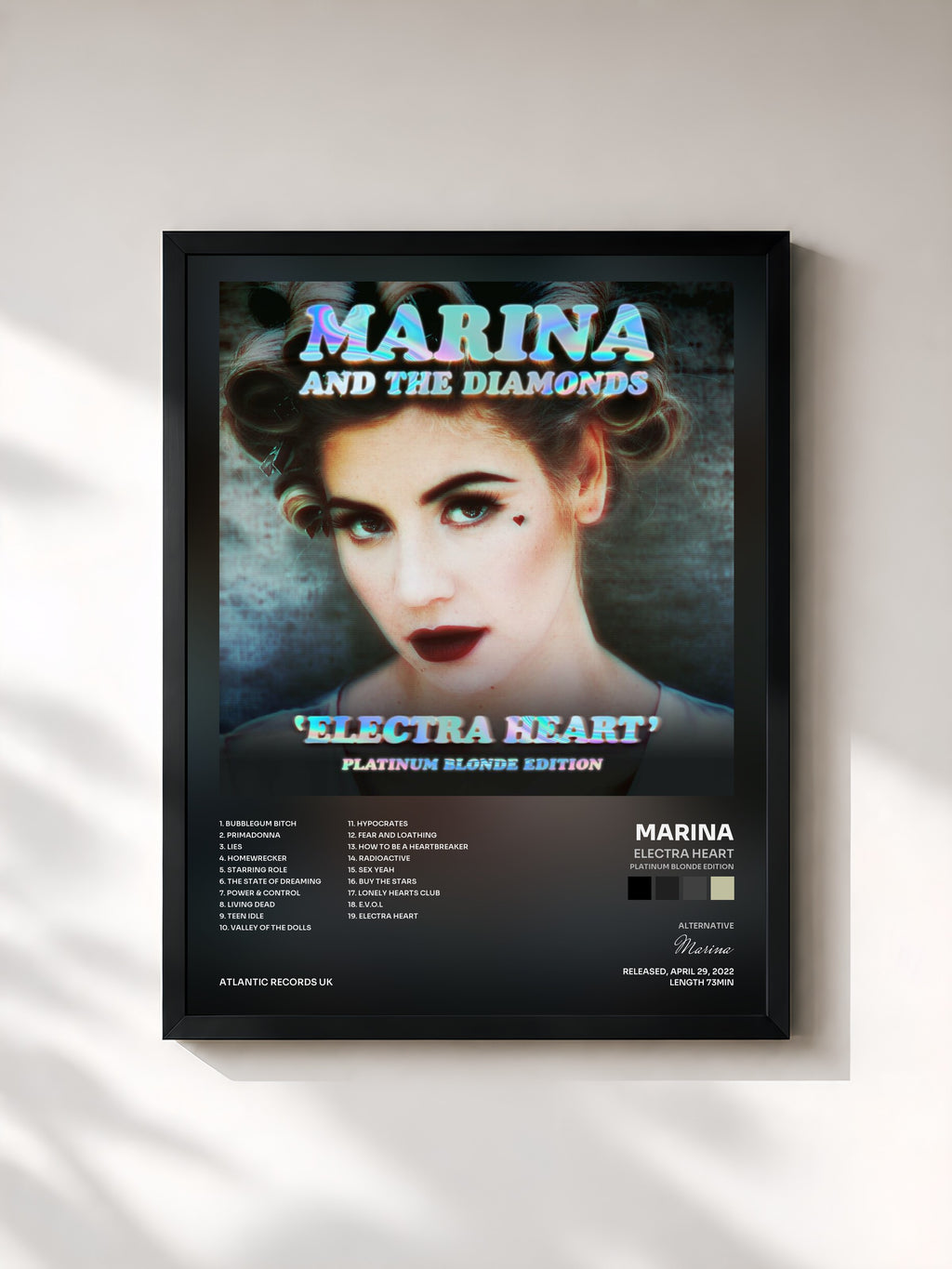 #noir Tableau de l'album Electra Heart (Platinum Blonde Edition) de Marina, cadre noir, imprimé et encadré en France