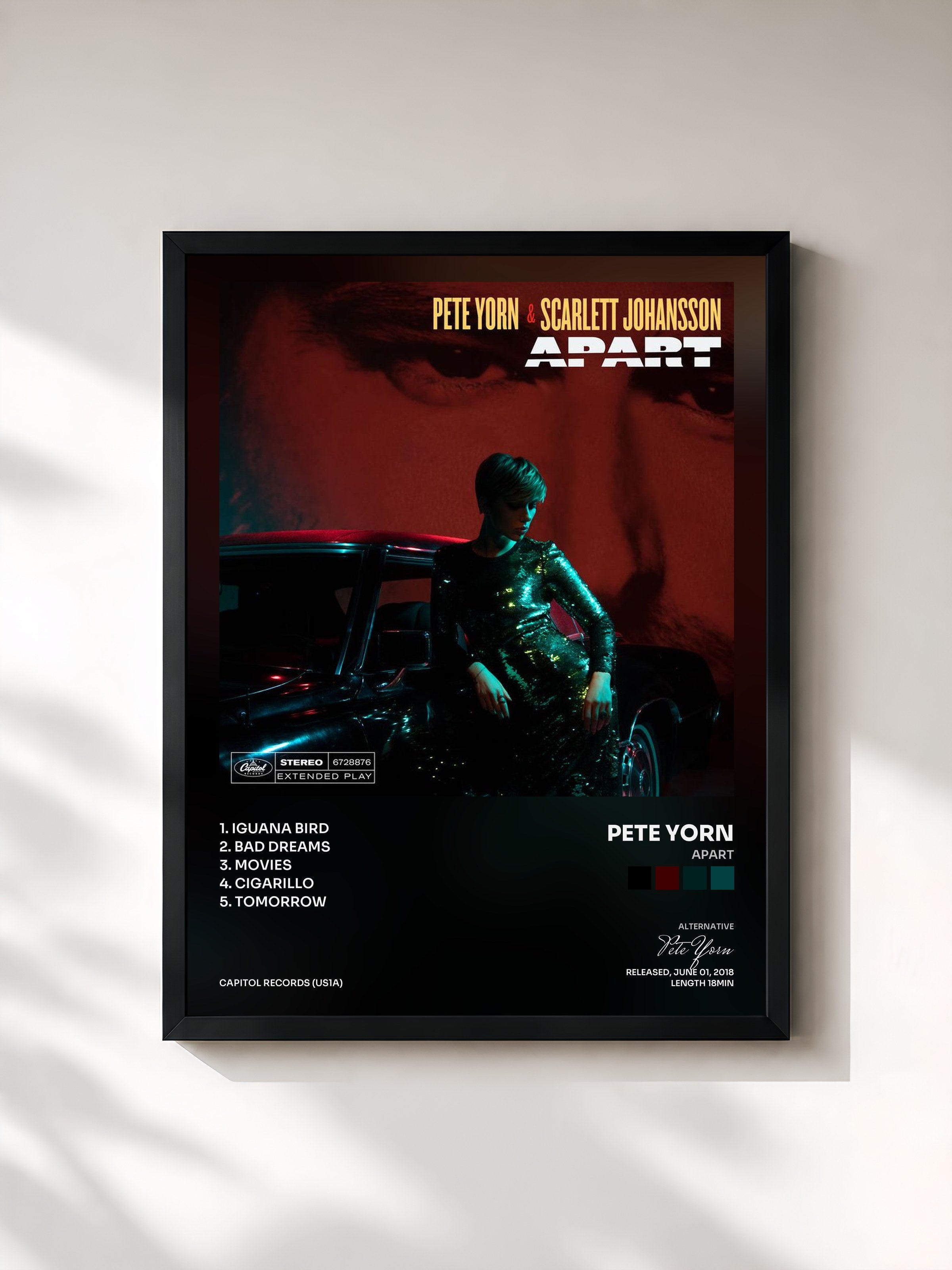 #noir Tableau de l'album Apart de Pete Yorn, cadre noir, imprimé et encadré en France