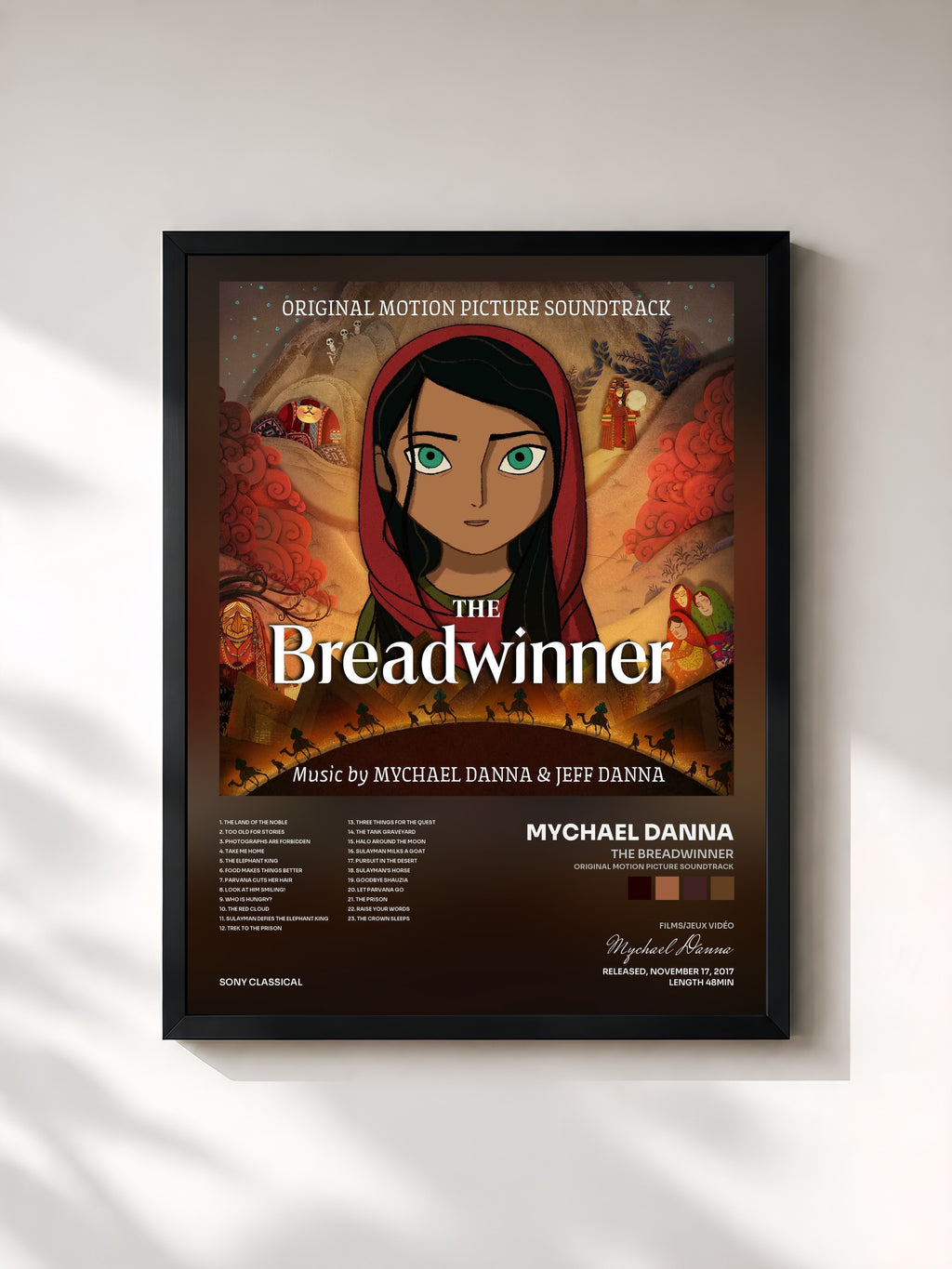 #noir Tableau de l'album The Breadwinner (Original Motion Picture Soundtrack) de Mychael Danna, cadre noir, imprimé et encadré en France
