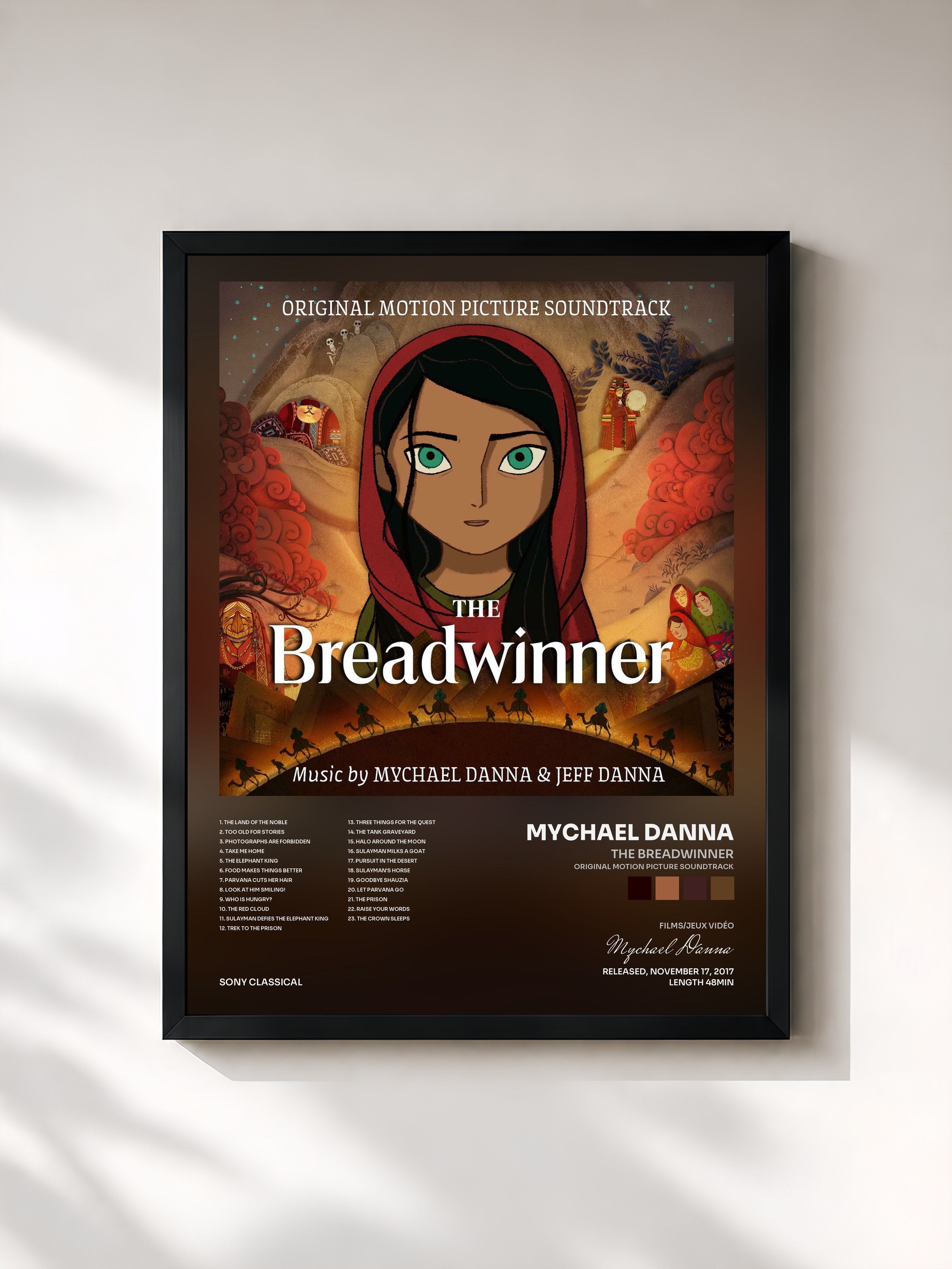 #noir Tableau de l'album The Breadwinner (Original Motion Picture Soundtrack) de Mychael Danna, cadre noir, imprimé et encadré en France