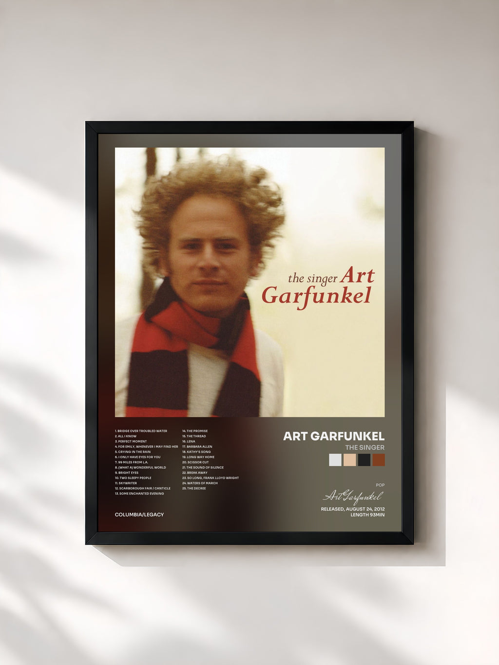 #noir Tableau de l'album The Singer de Art Garfunkel, cadre noir, imprimé et encadré en France