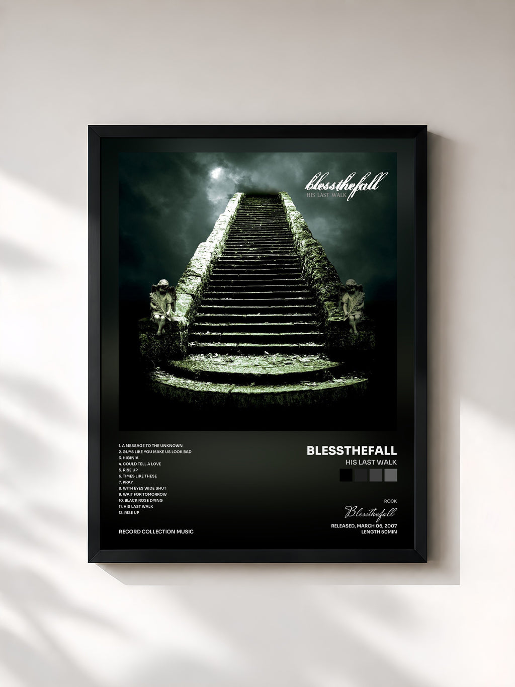 #noir Tableau de l'album His Last Walk de Blessthefall, cadre noir, imprimé et encadré en France