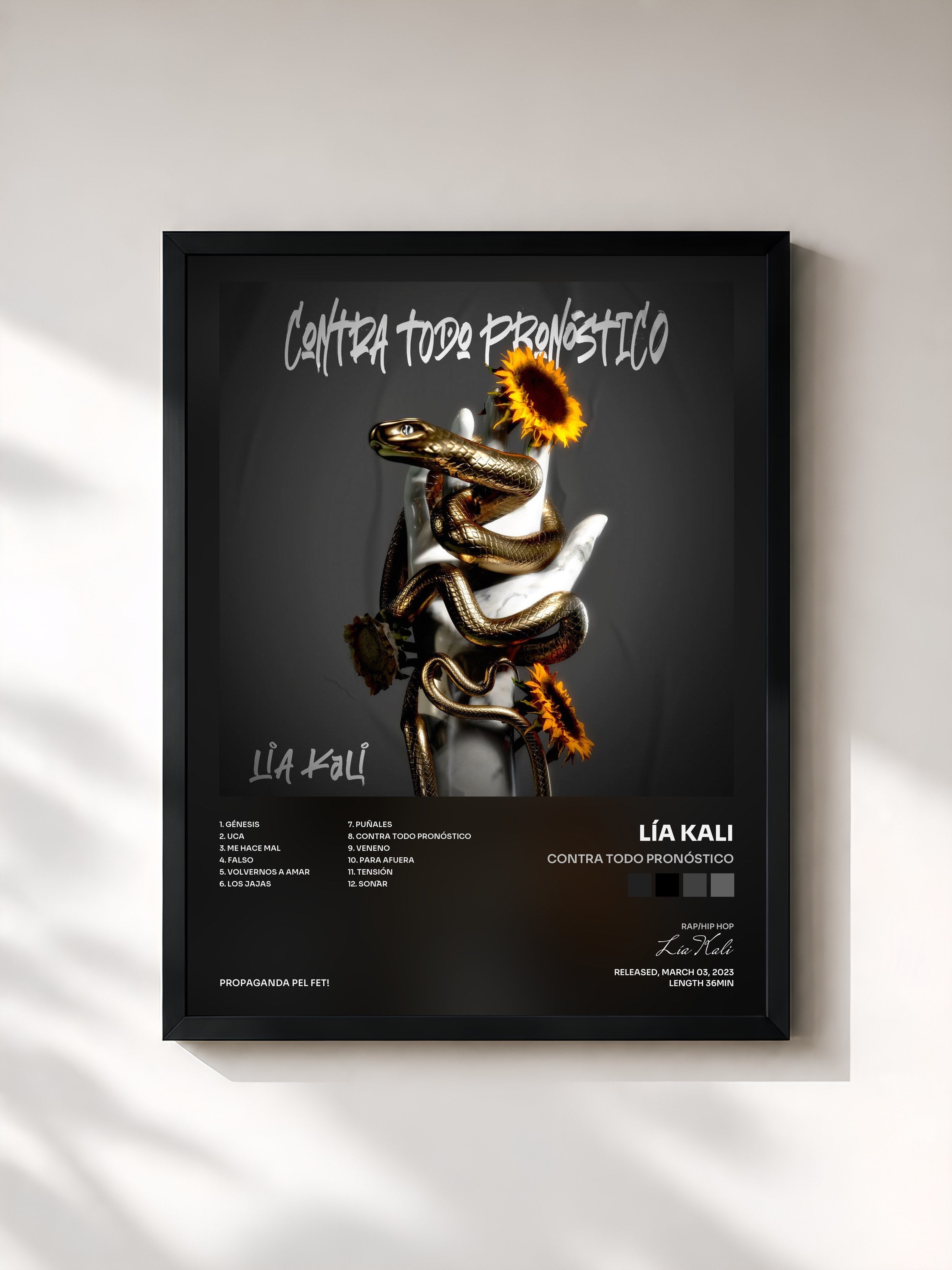 #noir Tableau de l'album Contra Todo Pronóstico de Lía Kali, cadre noir, imprimé et encadré en France