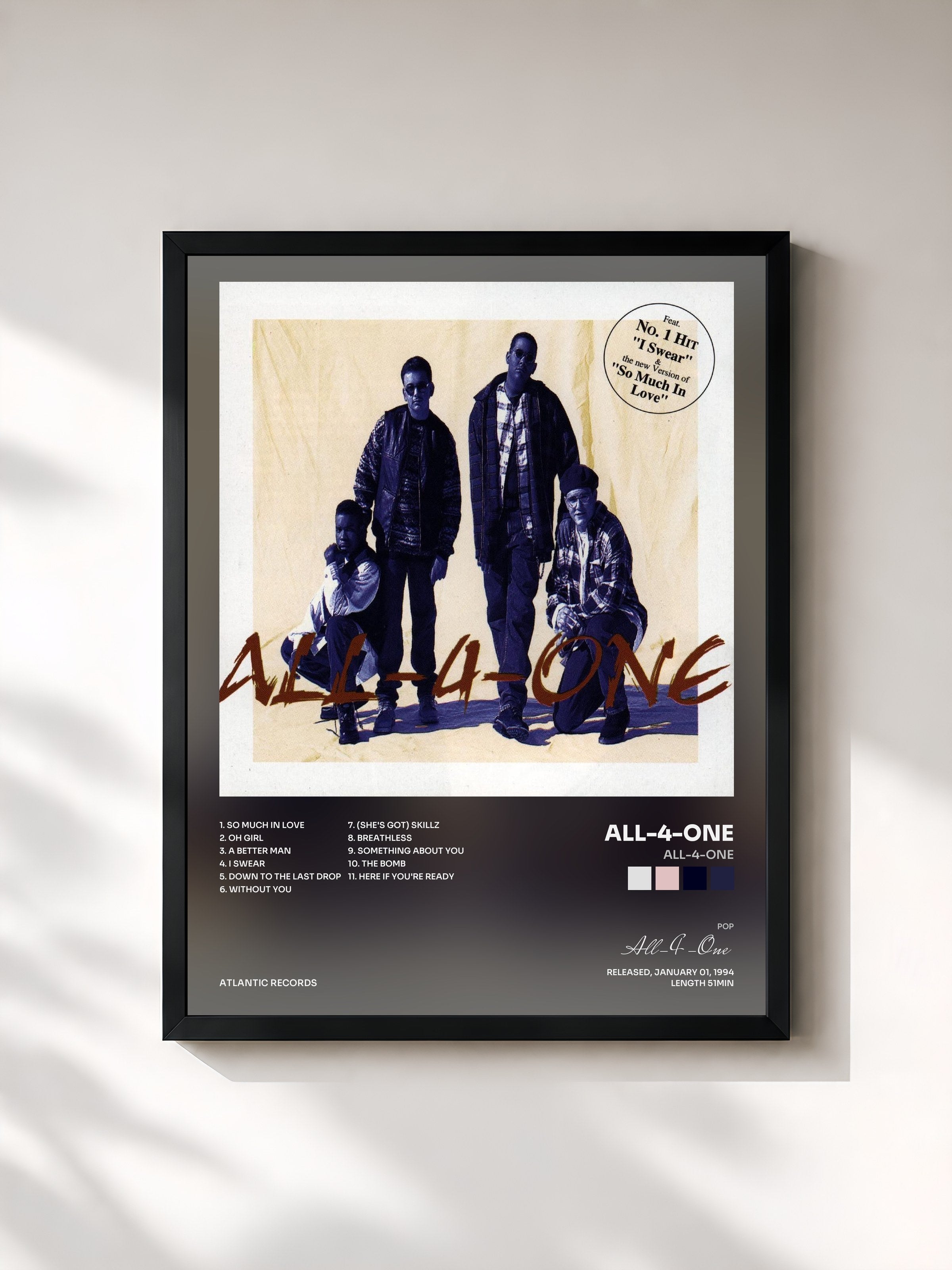 #noir Tableau de l'album All-4-One de All-4-One, cadre noir, imprimé et encadré en France