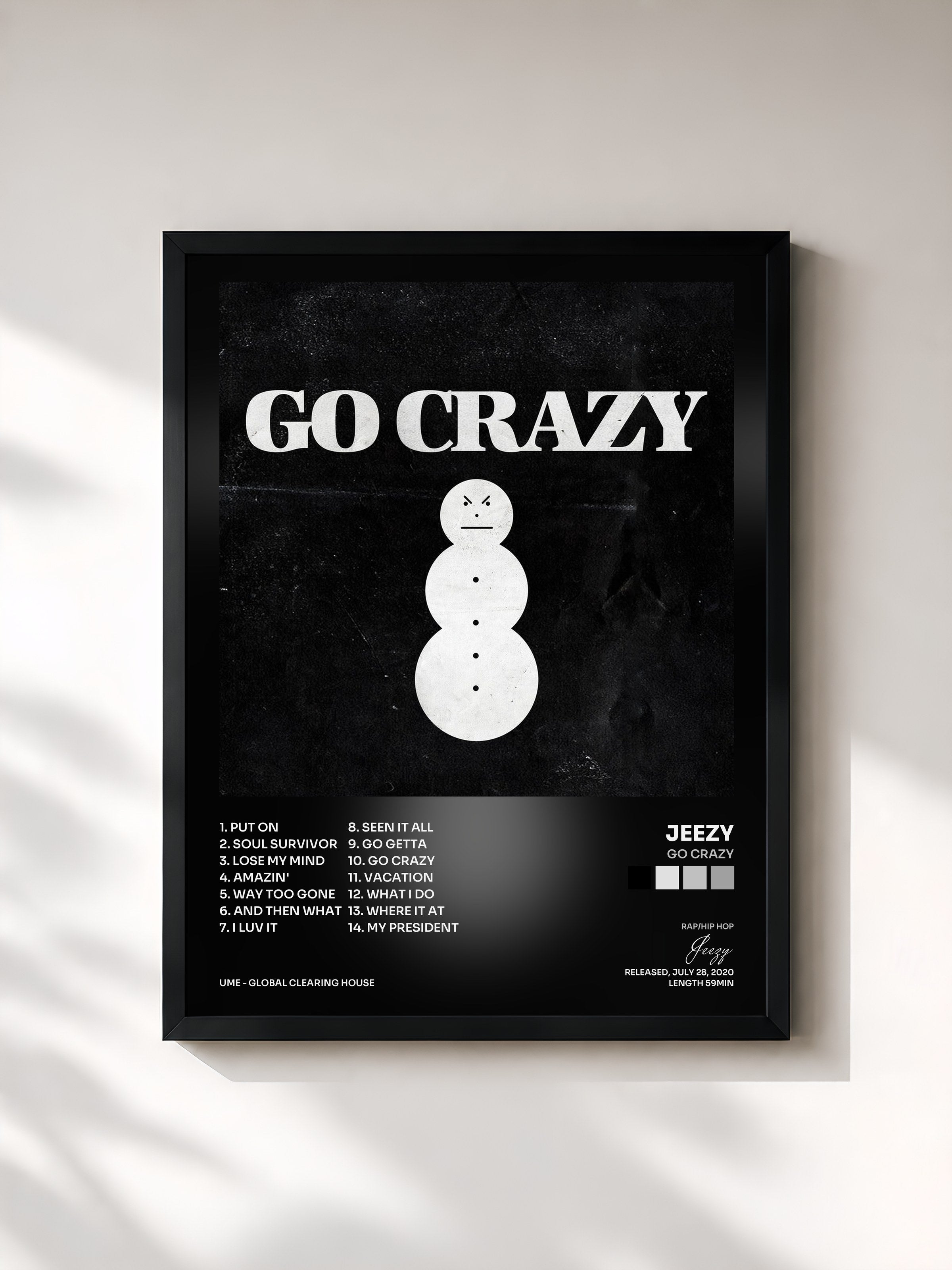 #noir Tableau de l'album Go Crazy de Jeezy, cadre noir, imprimé et encadré en France
