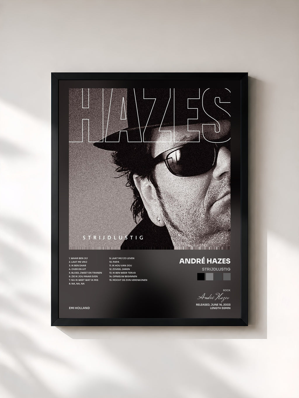 #noir Tableau de l'album Strijdlustig de André Hazes, cadre noir, imprimé et encadré en France
