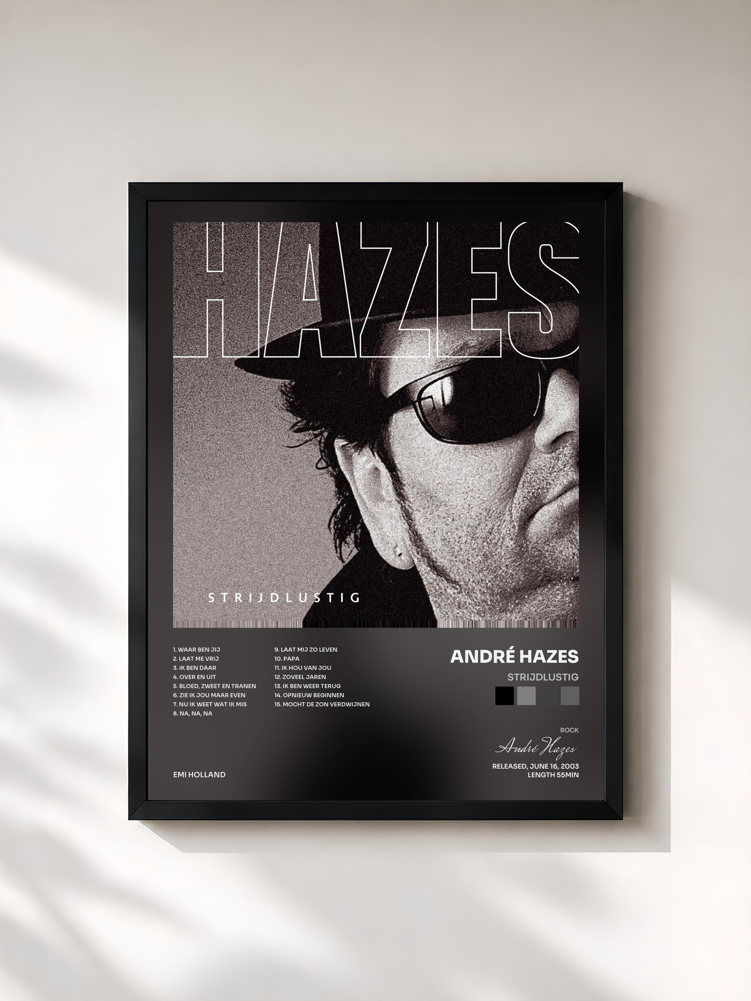 #noir Tableau de l'album Strijdlustig de André Hazes, cadre noir, imprimé et encadré en France