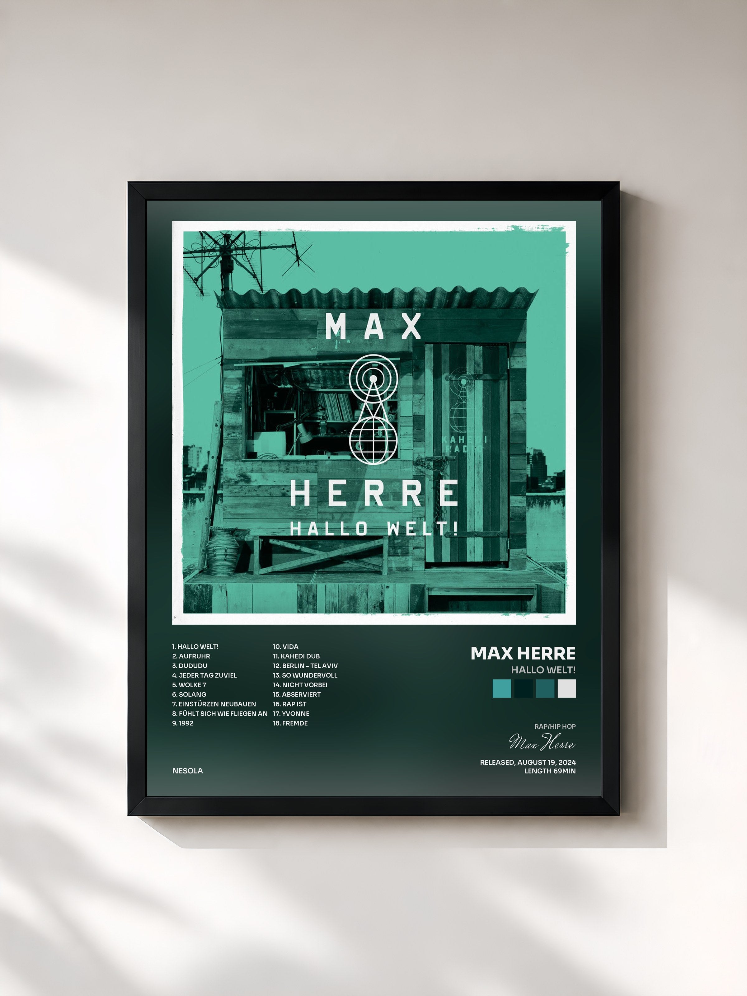 #noir Tableau de l'album Hallo Welt! de Max Herre, cadre noir, imprimé et encadré en France