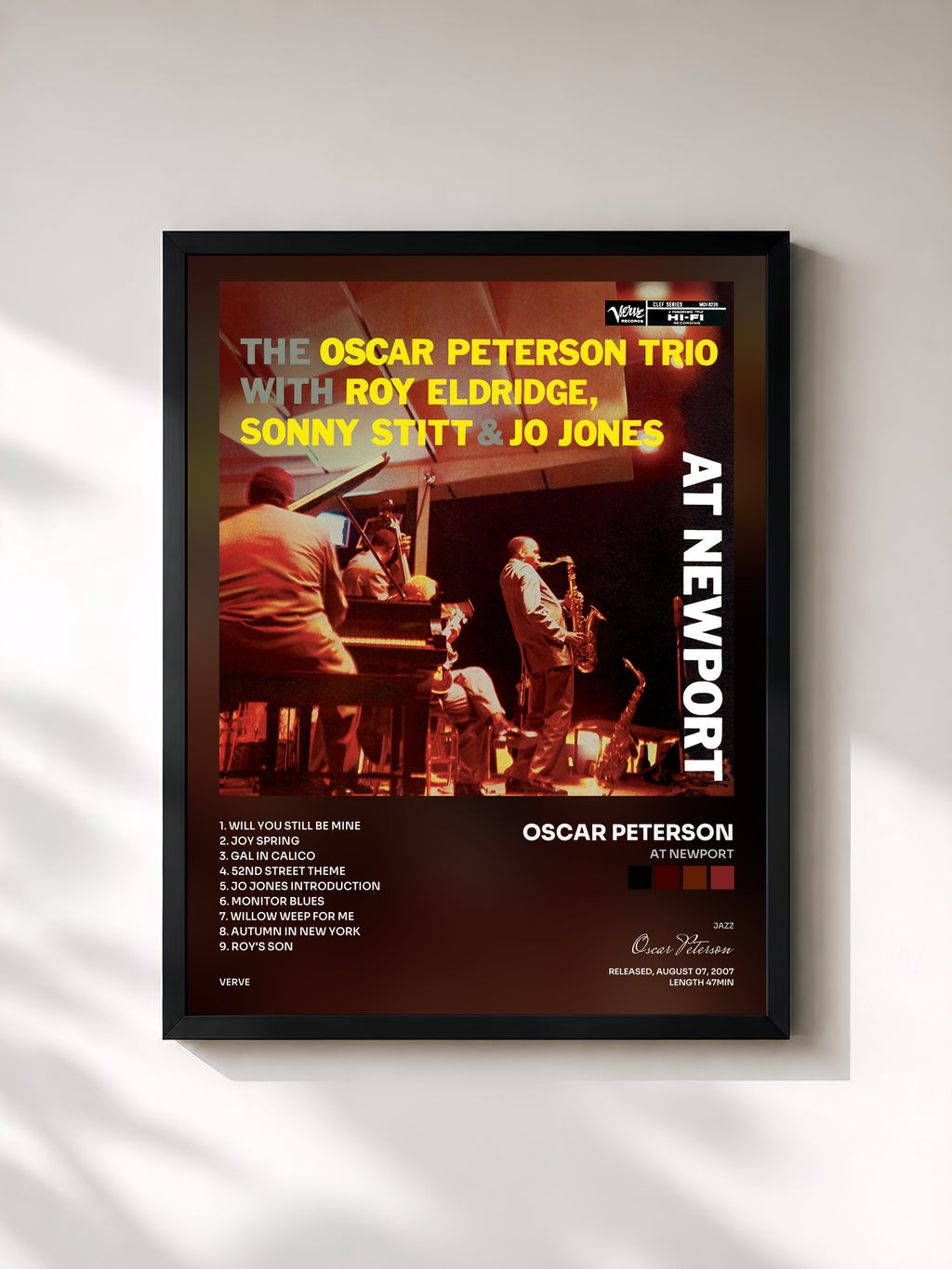 #noir Tableau de l'album At Newport de Oscar Peterson, cadre noir, imprimé et encadré en France