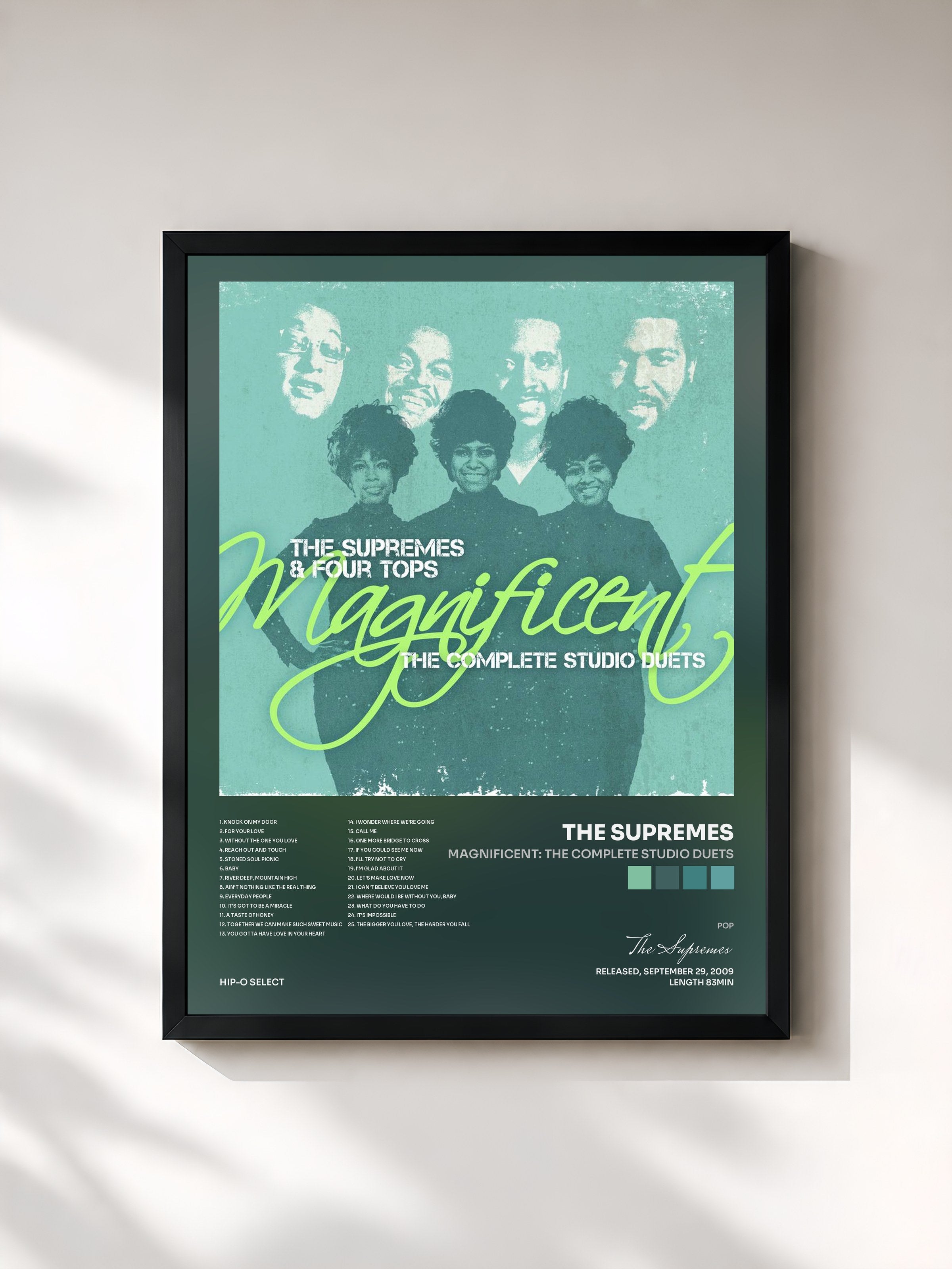 #noir Tableau de l'album Magnificent: The Complete Studio Duets de The Supremes, cadre noir, imprimé et encadré en France