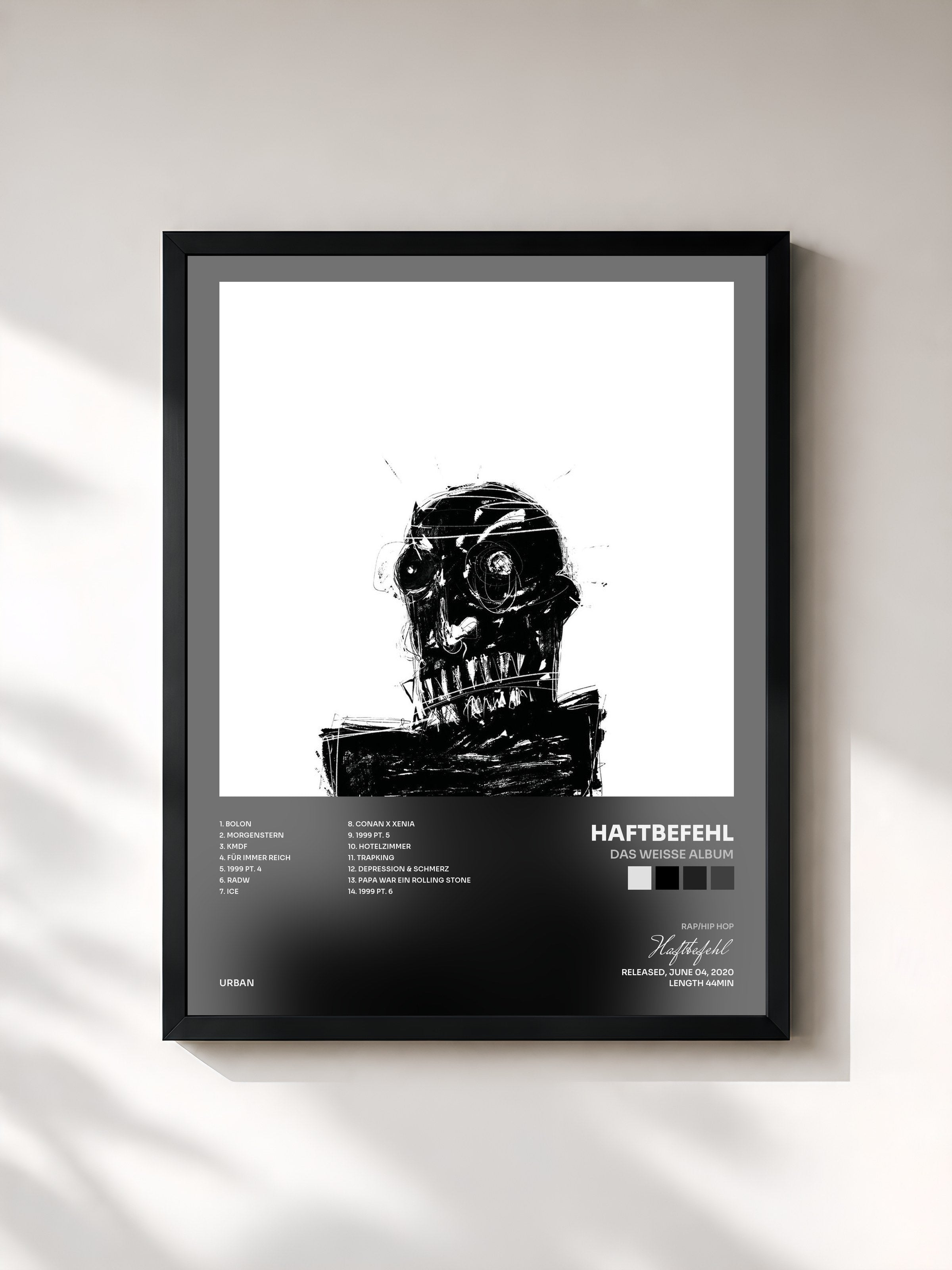 #noir Tableau de l'album Das weisse Album de Haftbefehl, cadre noir, imprimé et encadré en France