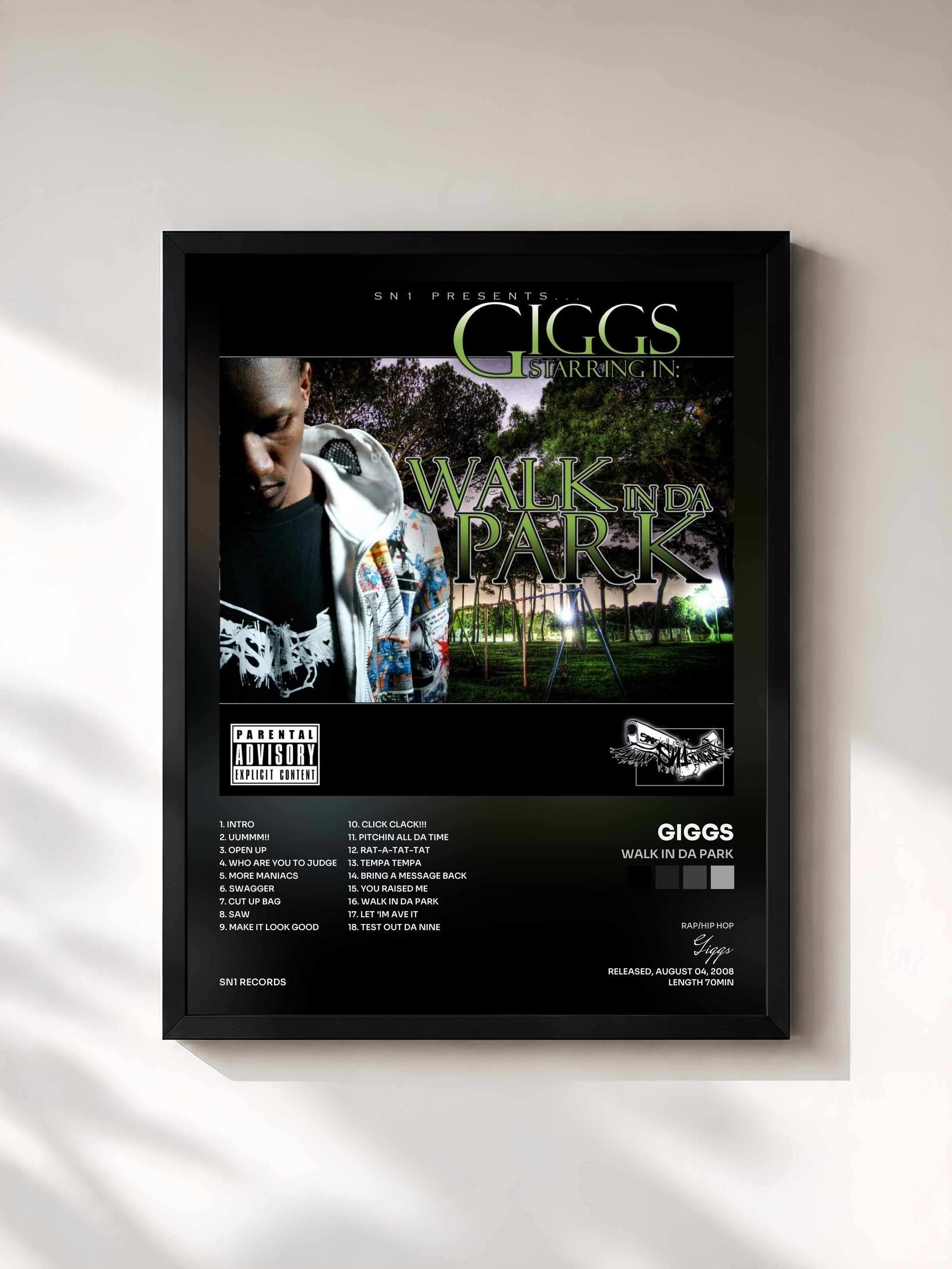 #noir Tableau de l'album Walk in Da Park de Giggs, cadre noir, imprimé et encadré en France