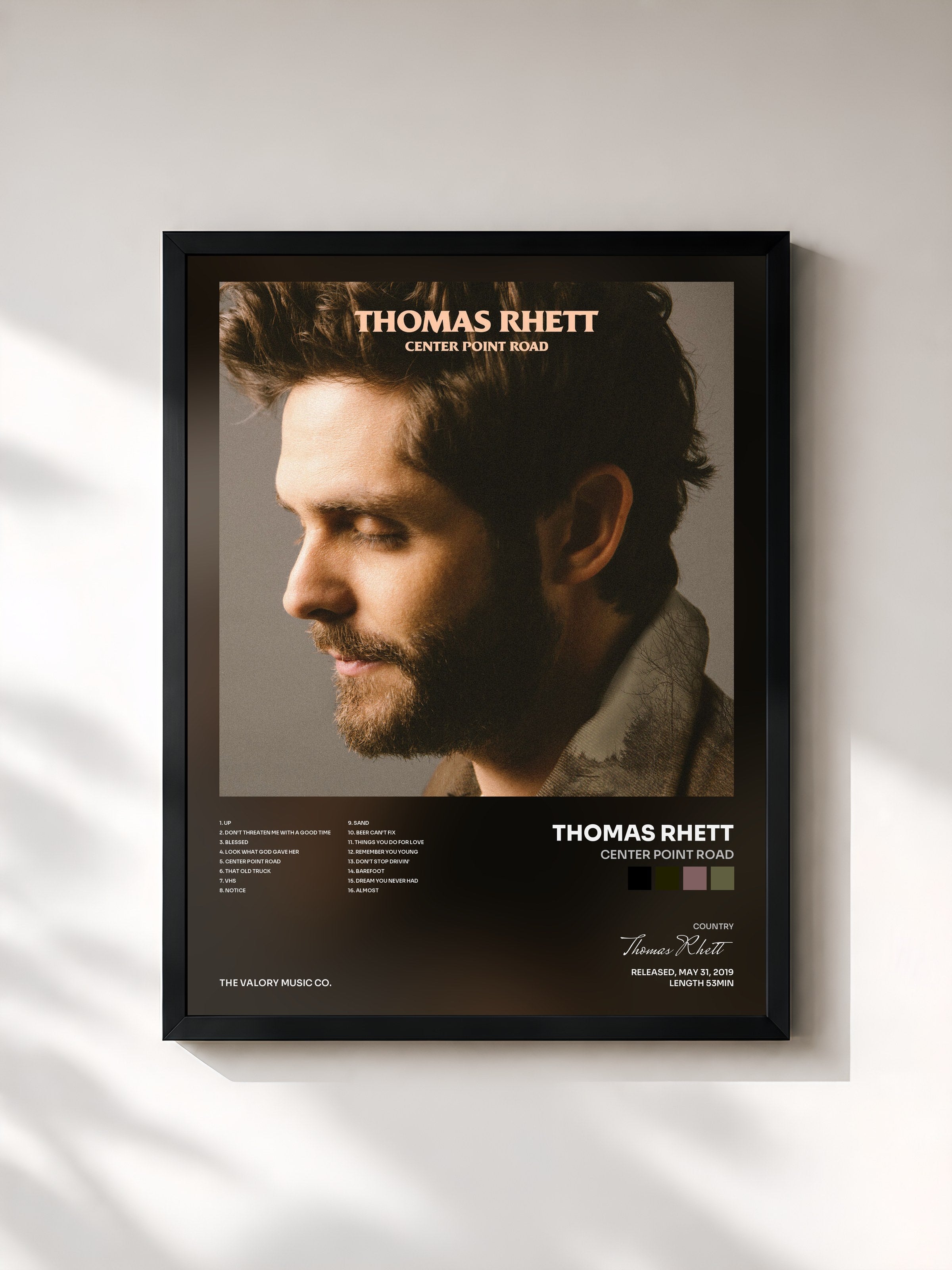 #noir Tableau de l'album Center Point Road de Thomas Rhett, cadre noir, imprimé et encadré en France