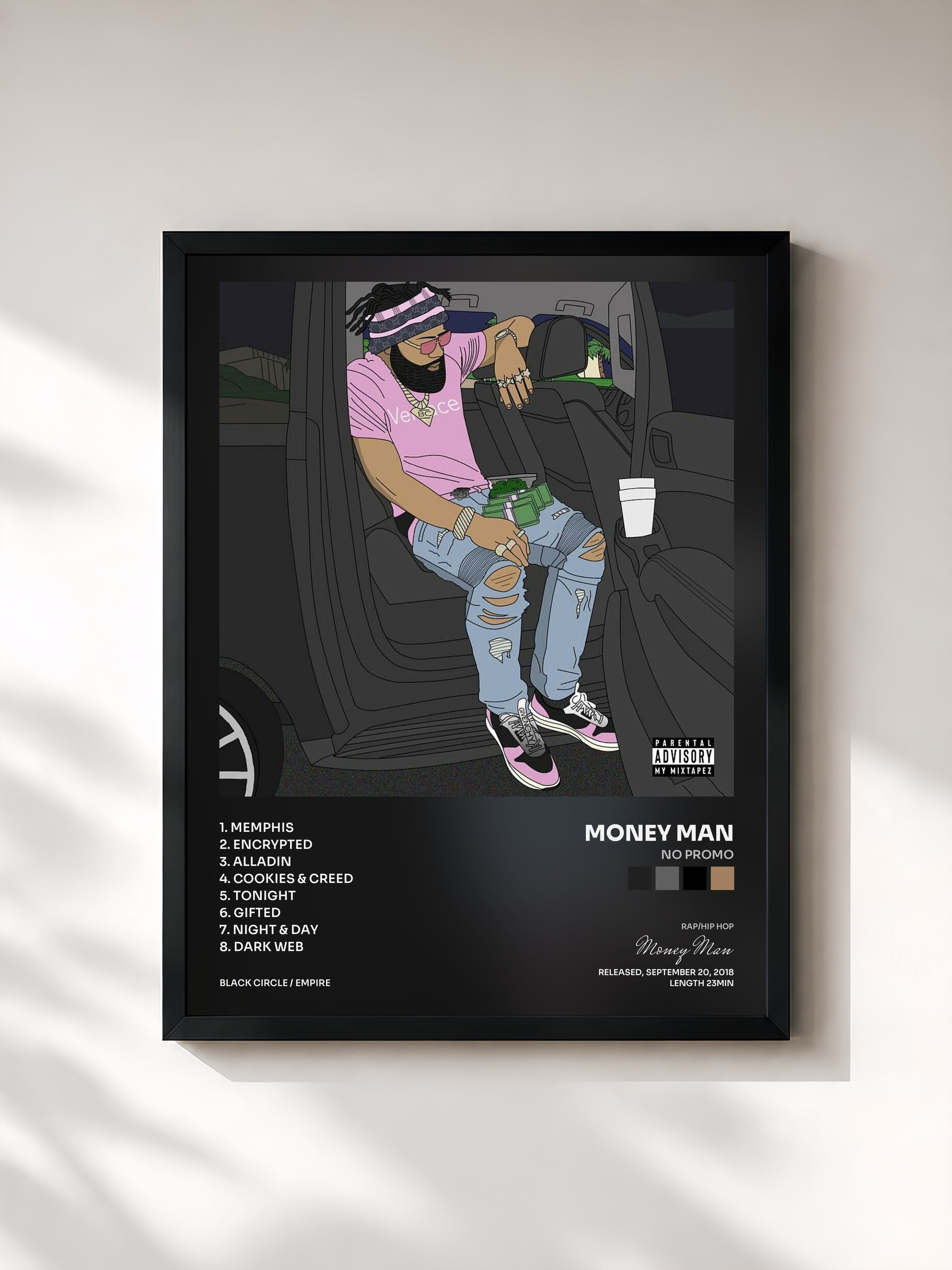 #noir Tableau de l'album No Promo de Money Man, cadre noir, imprimé et encadré en France
