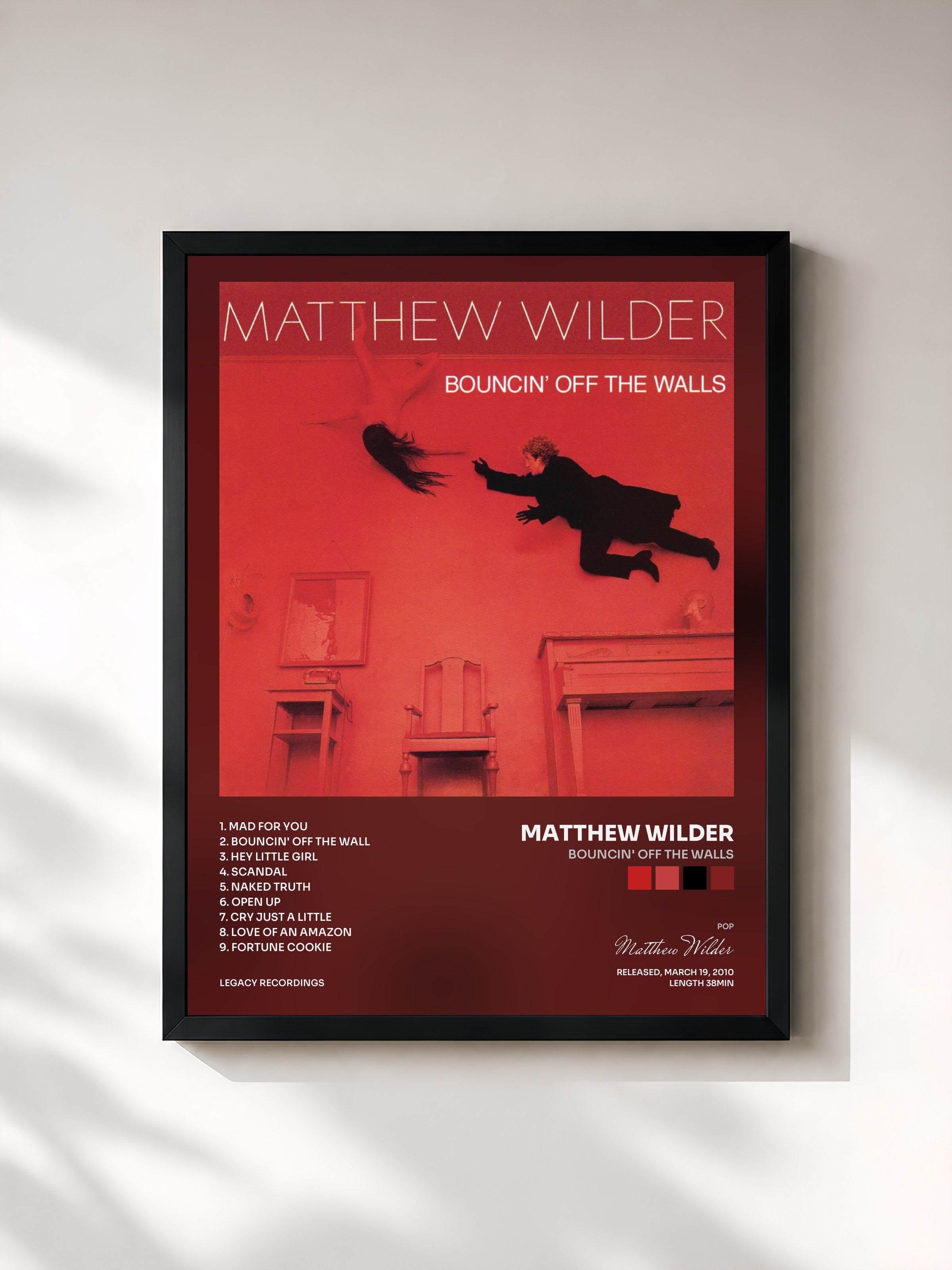 #noir Tableau de l'album Bouncin' Off The Walls de Matthew Wilder, cadre noir, imprimé et encadré en France