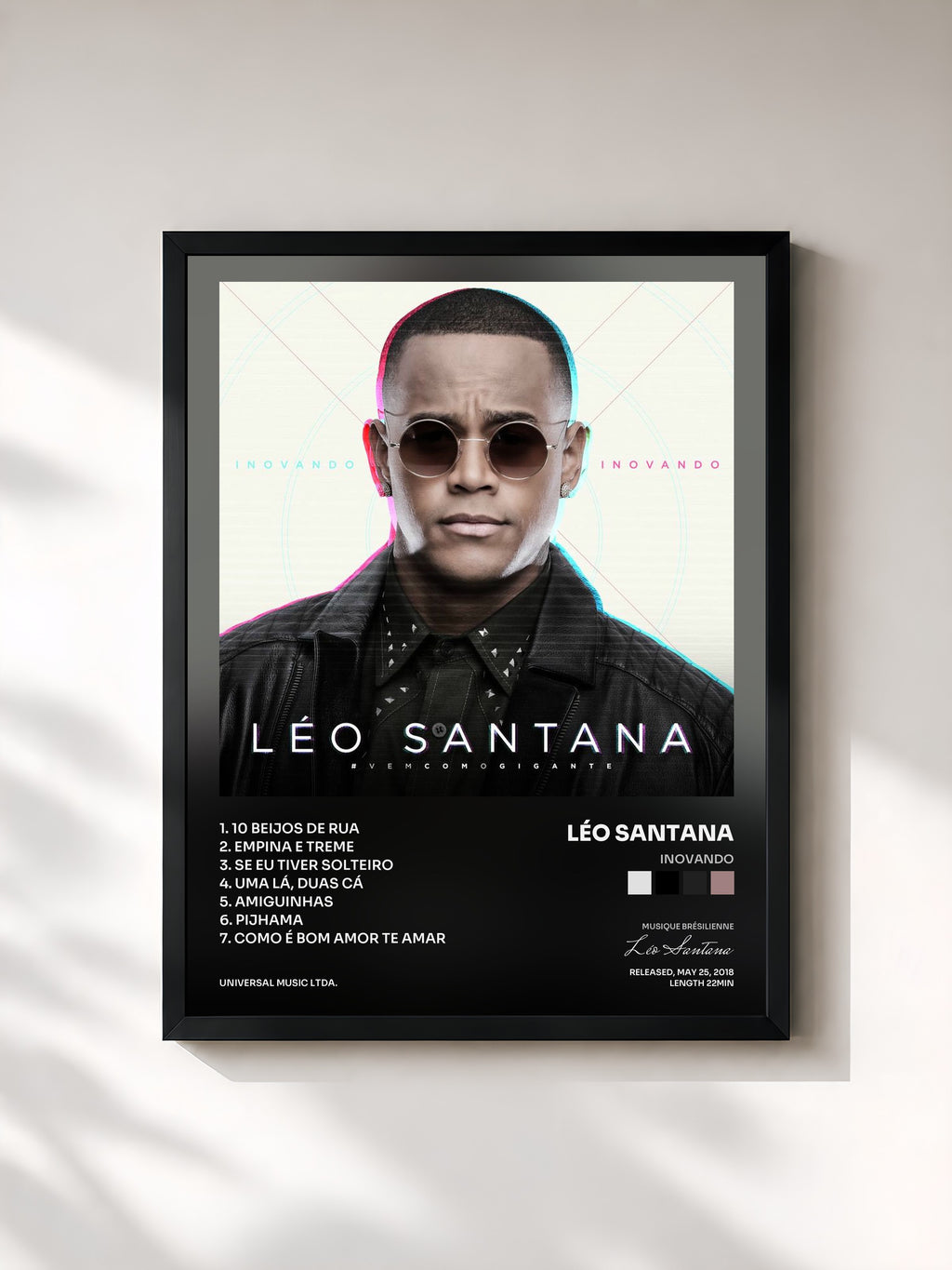 #noir Tableau de l'album Inovando de Léo Santana, cadre noir, imprimé et encadré en France
