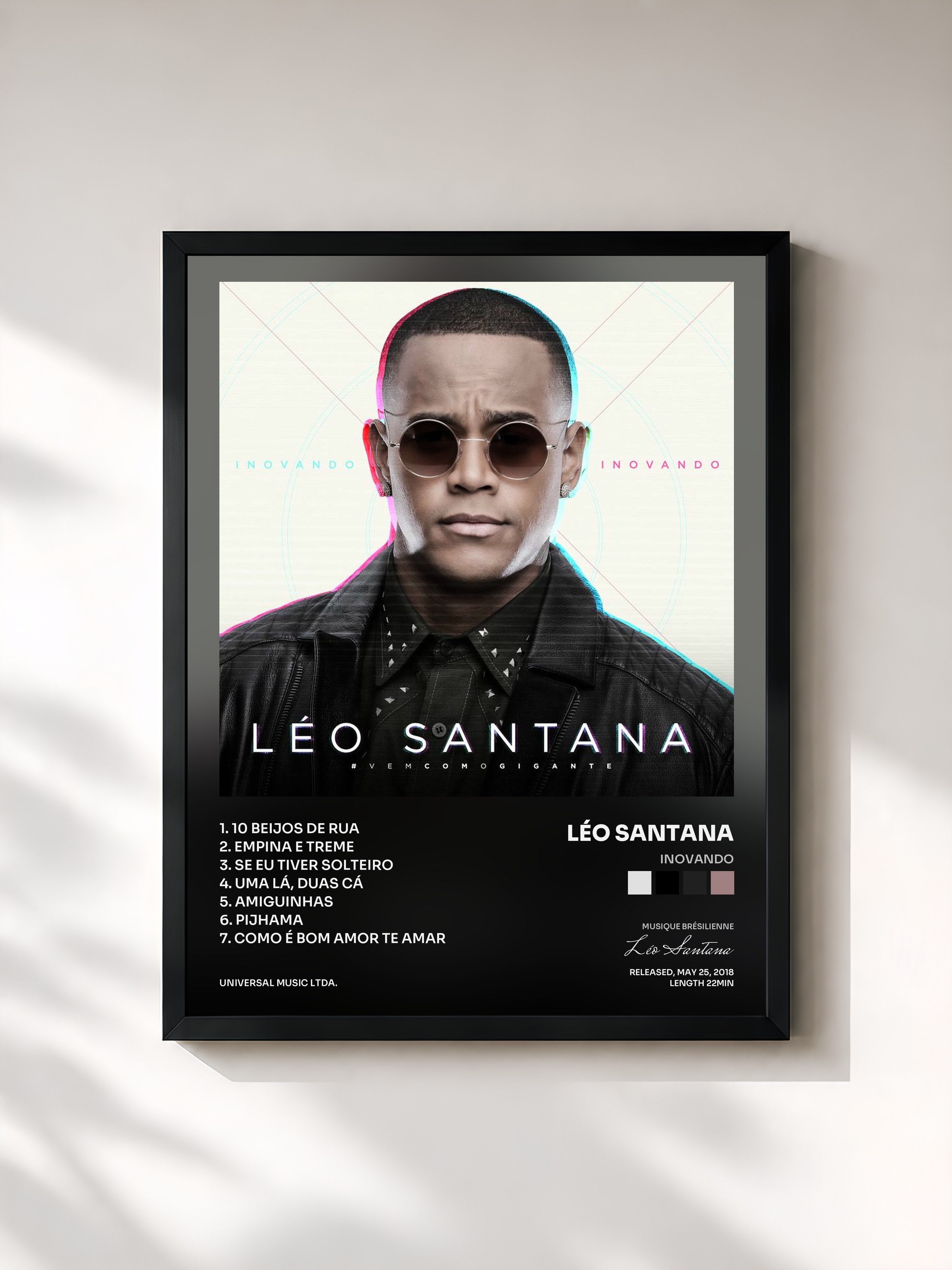 #noir Tableau de l'album Inovando de Léo Santana, cadre noir, imprimé et encadré en France