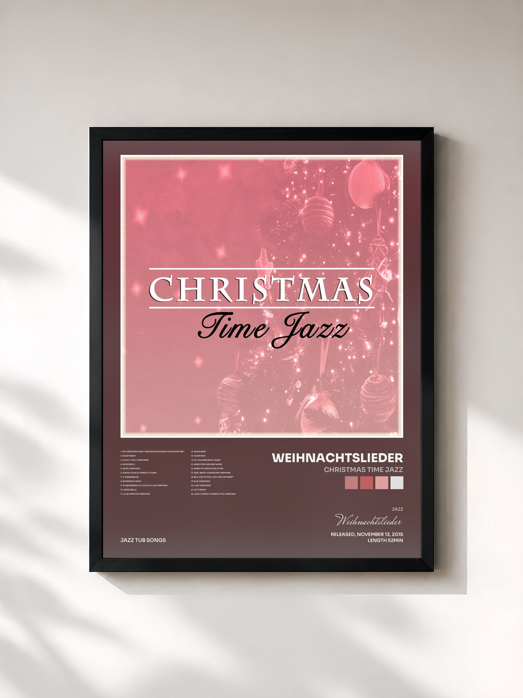 #noir Tableau de l'album Christmas Time Jazz de Weihnachtslieder, cadre noir, imprimé et encadré en France