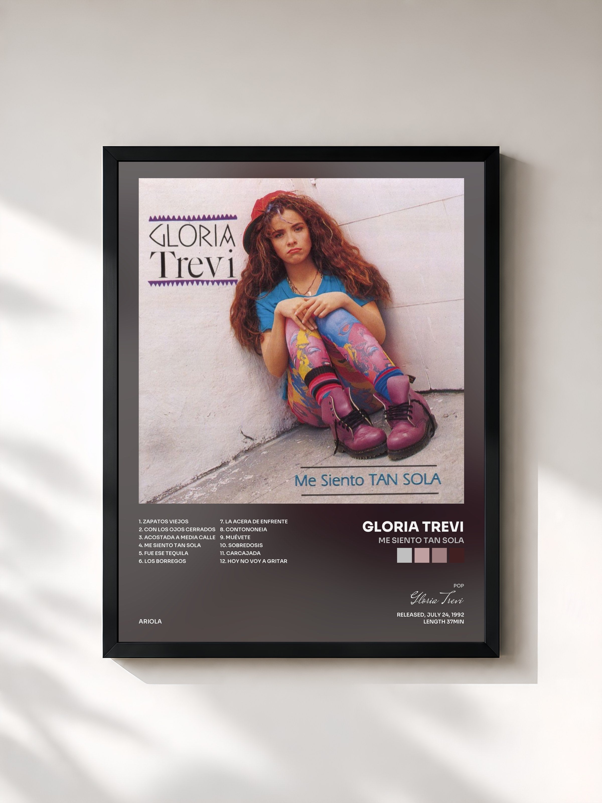 #noir Tableau de l'album Me Siento Tan Sola de Gloria Trevi, cadre noir, imprimé et encadré en France