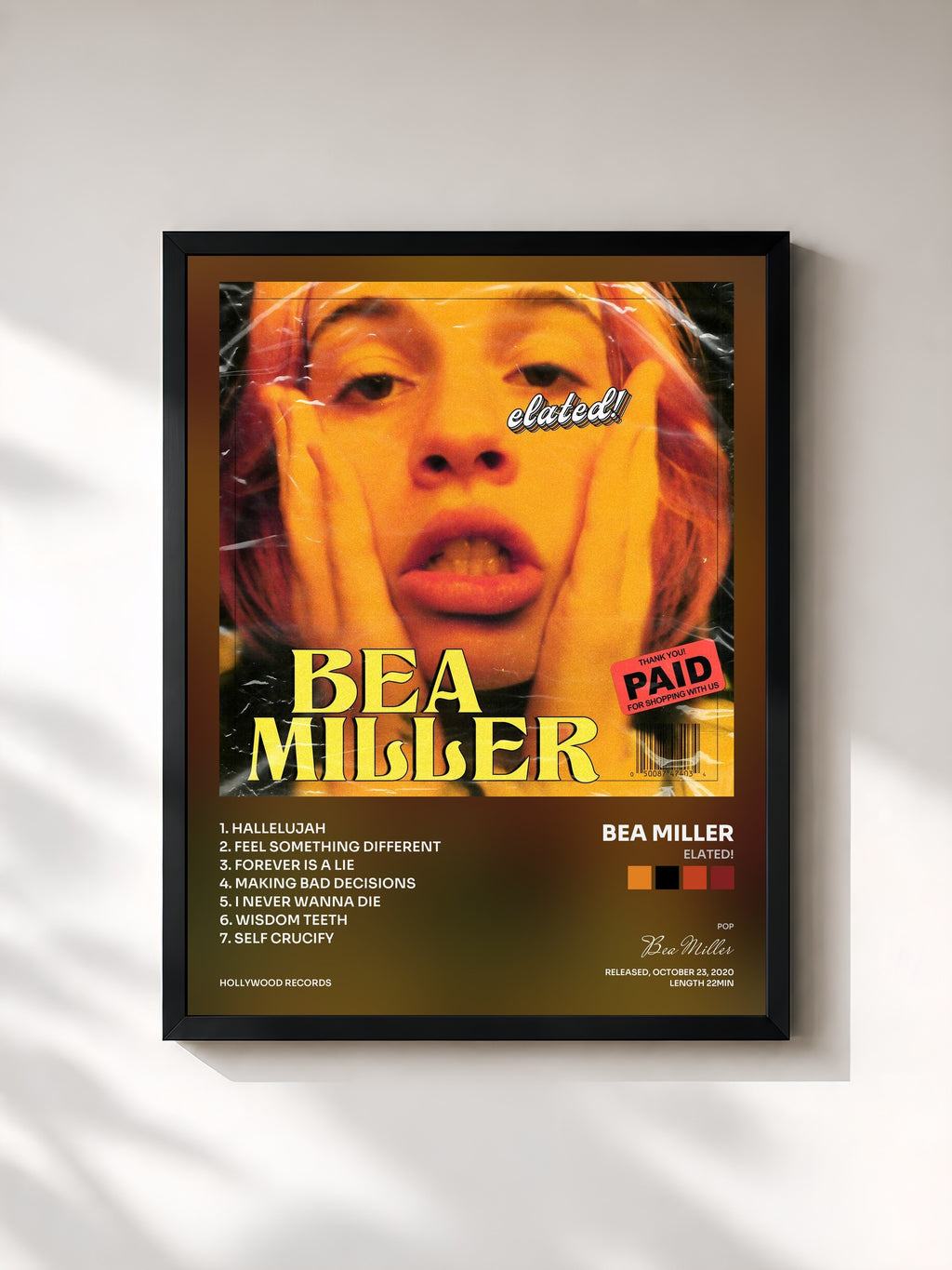 #noir Tableau de l'album elated! de Bea Miller, cadre noir, imprimé et encadré en France