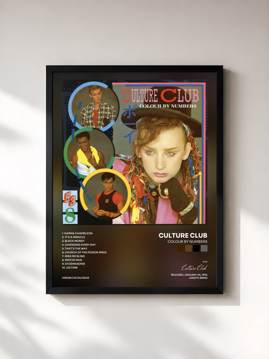 #noir Tableau de l'album Colour By Numbers de Culture Club, cadre noir, imprimé et encadré en France