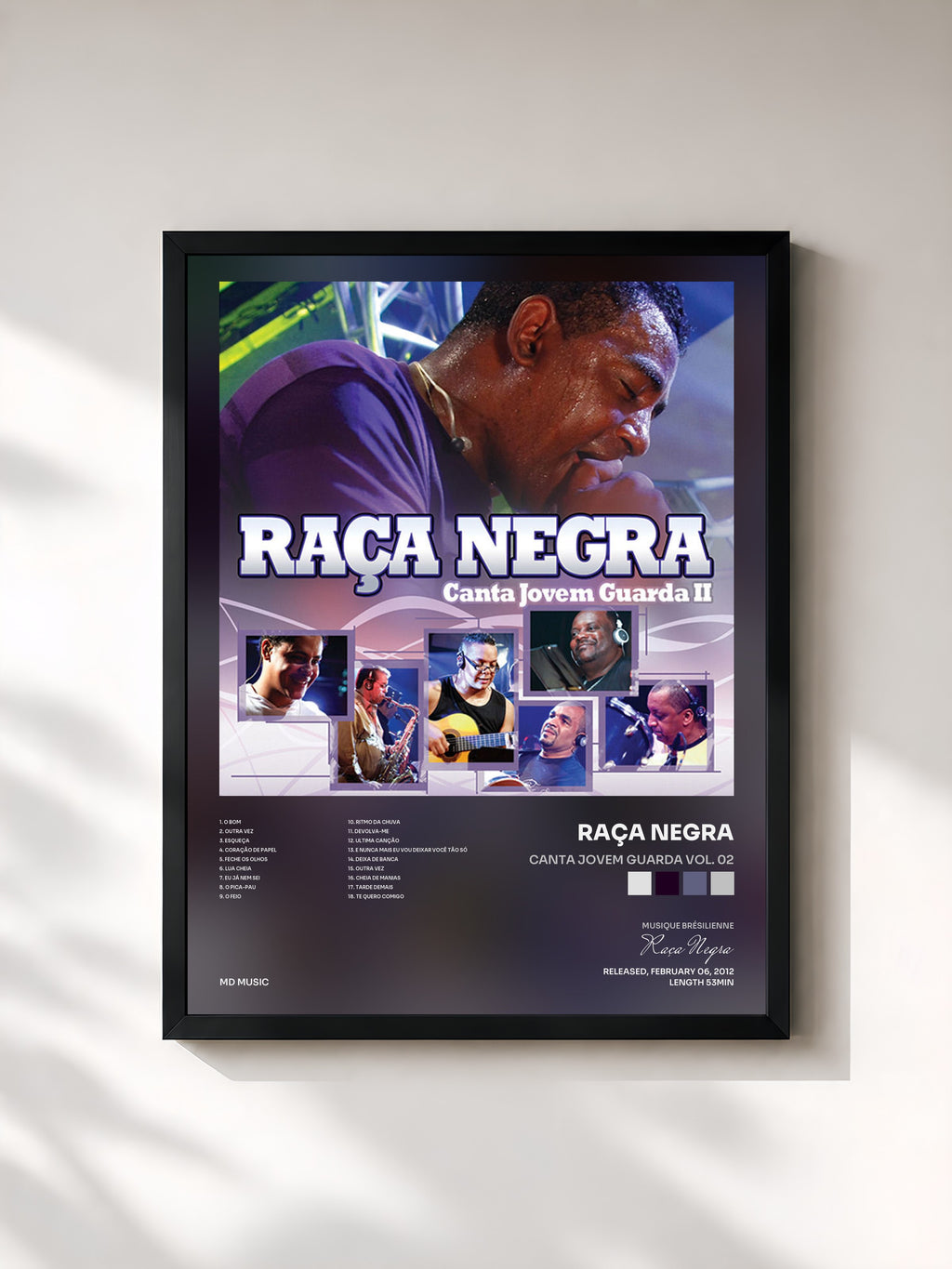 #noir Tableau de l'album Canta Jovem Guarda Vol. 02 de Raça Negra, cadre noir, imprimé et encadré en France