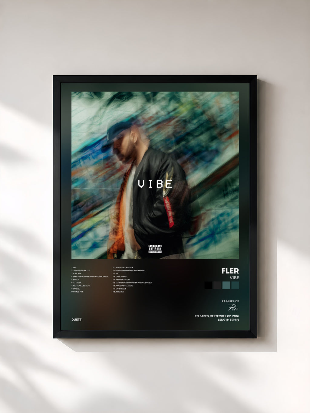#noir Tableau de l'album Vibe de Fler, cadre noir, imprimé et encadré en France