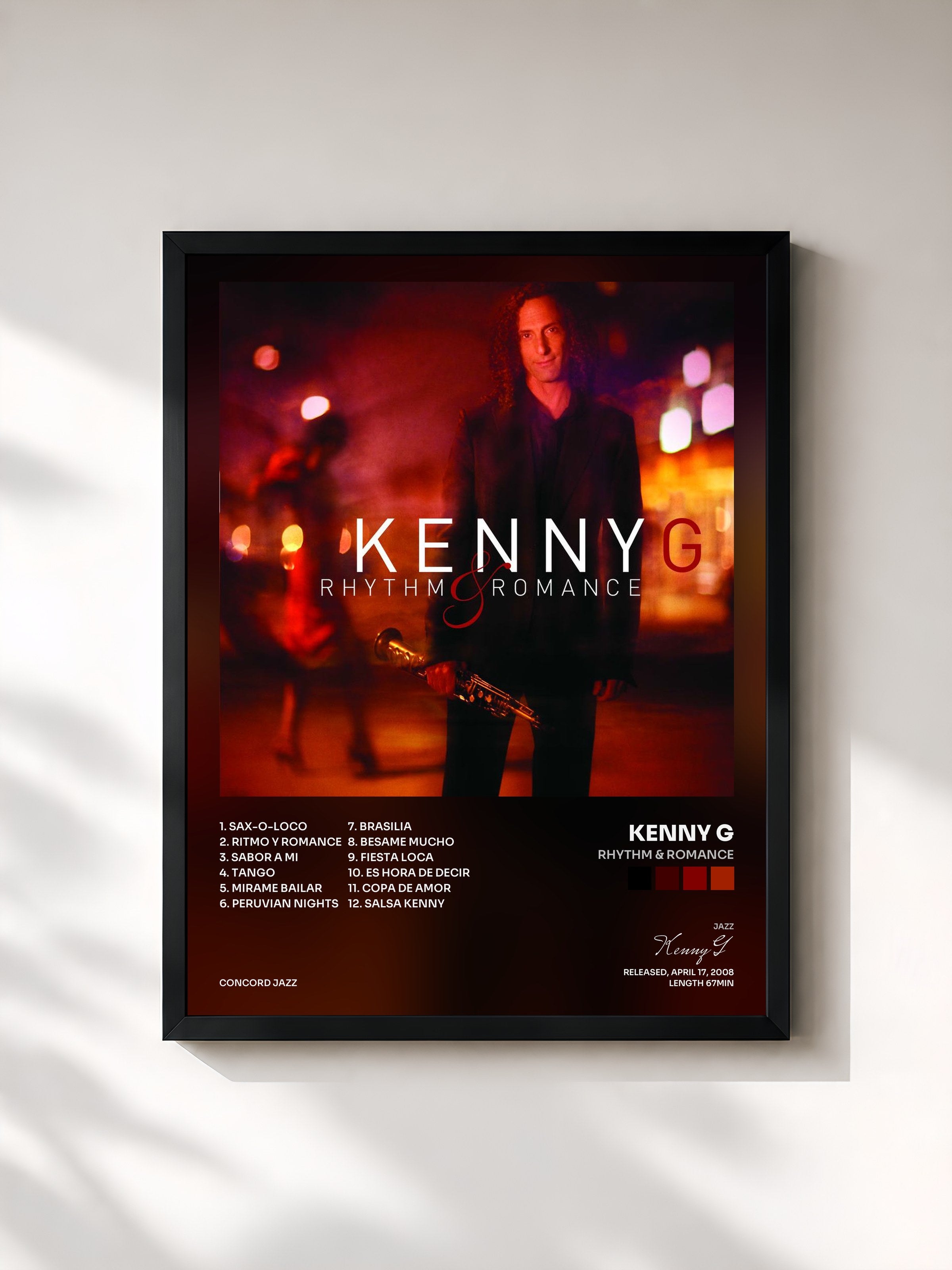 #noir Tableau de l'album Rhythm & Romance de Kenny G, cadre noir, imprimé et encadré en France