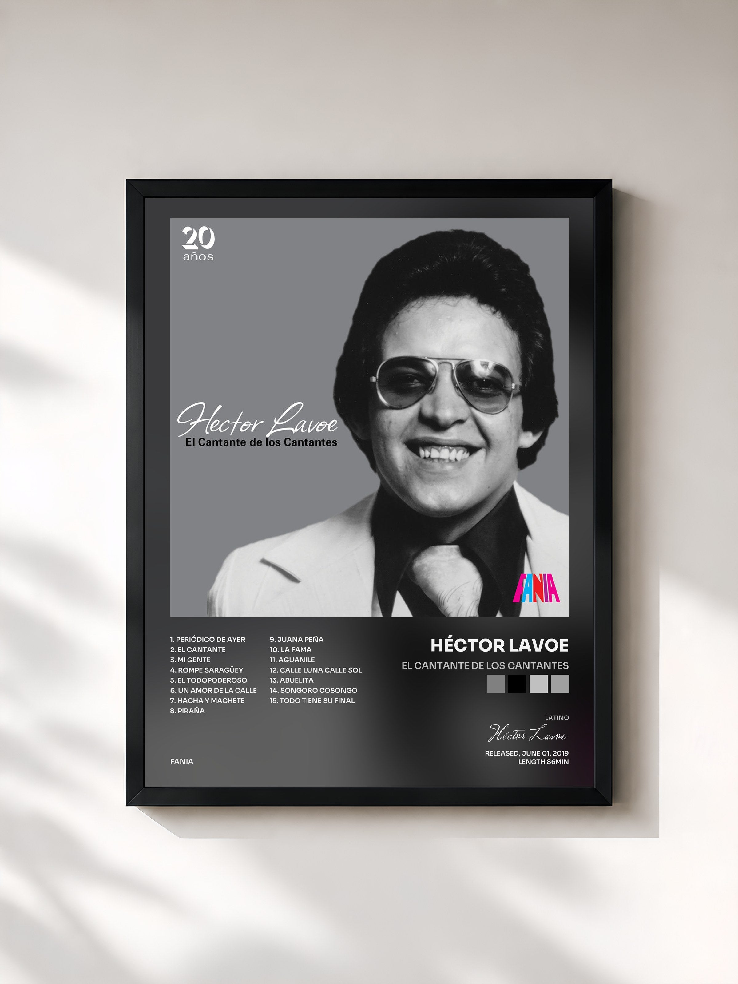 #noir Tableau de l'album El Cantante De Los Cantantes de Héctor Lavoe, cadre noir, imprimé et encadré en France
