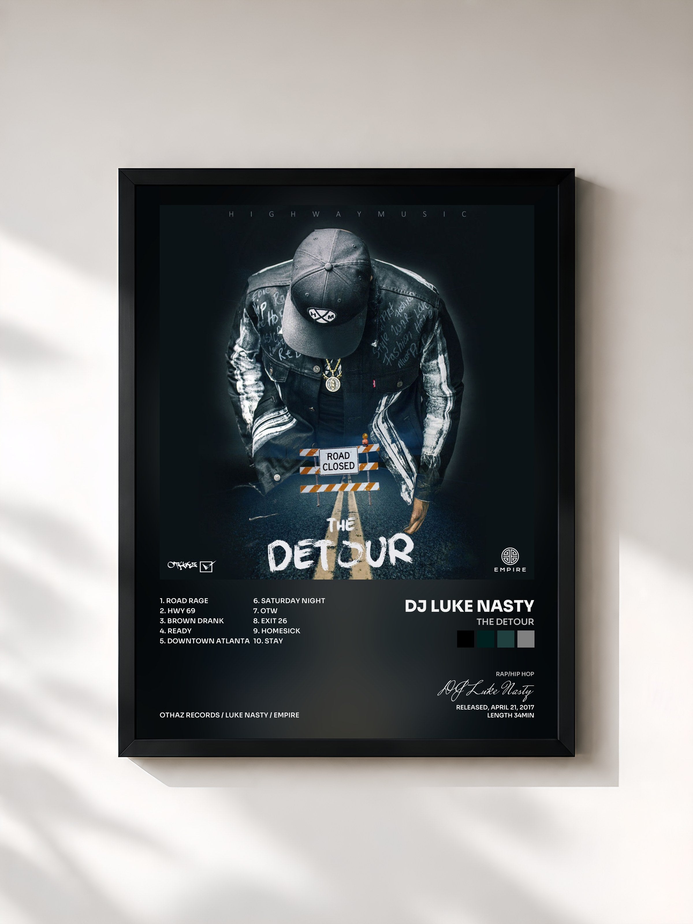 #noir Tableau de l'album The Detour de DJ Luke Nasty, cadre noir, imprimé et encadré en France