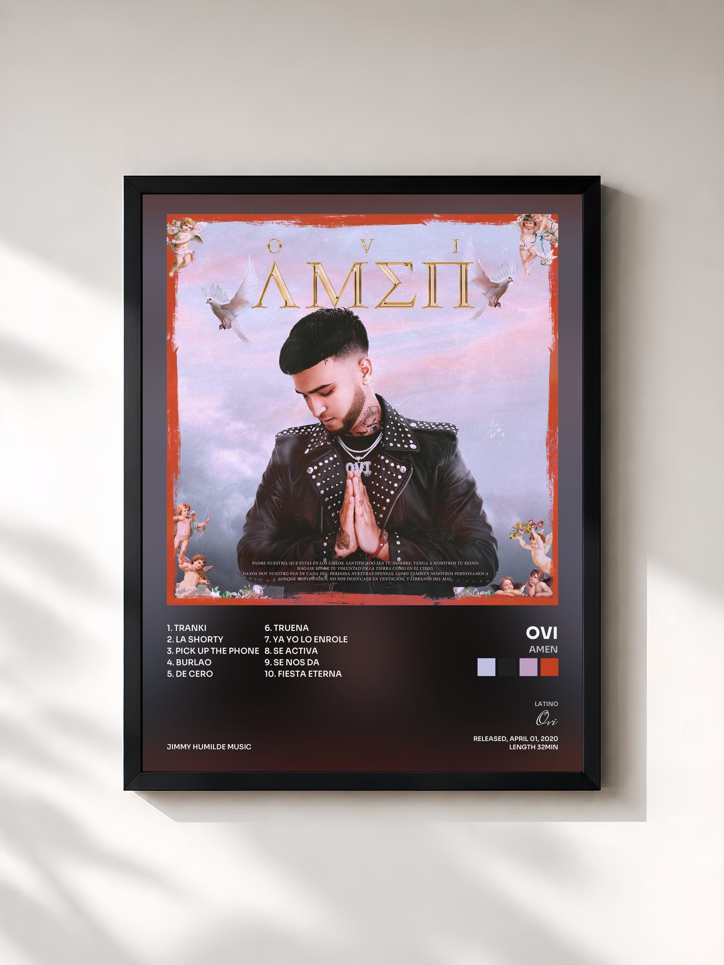 #noir Tableau de l'album AMEN de Ovi, cadre noir, imprimé et encadré en France