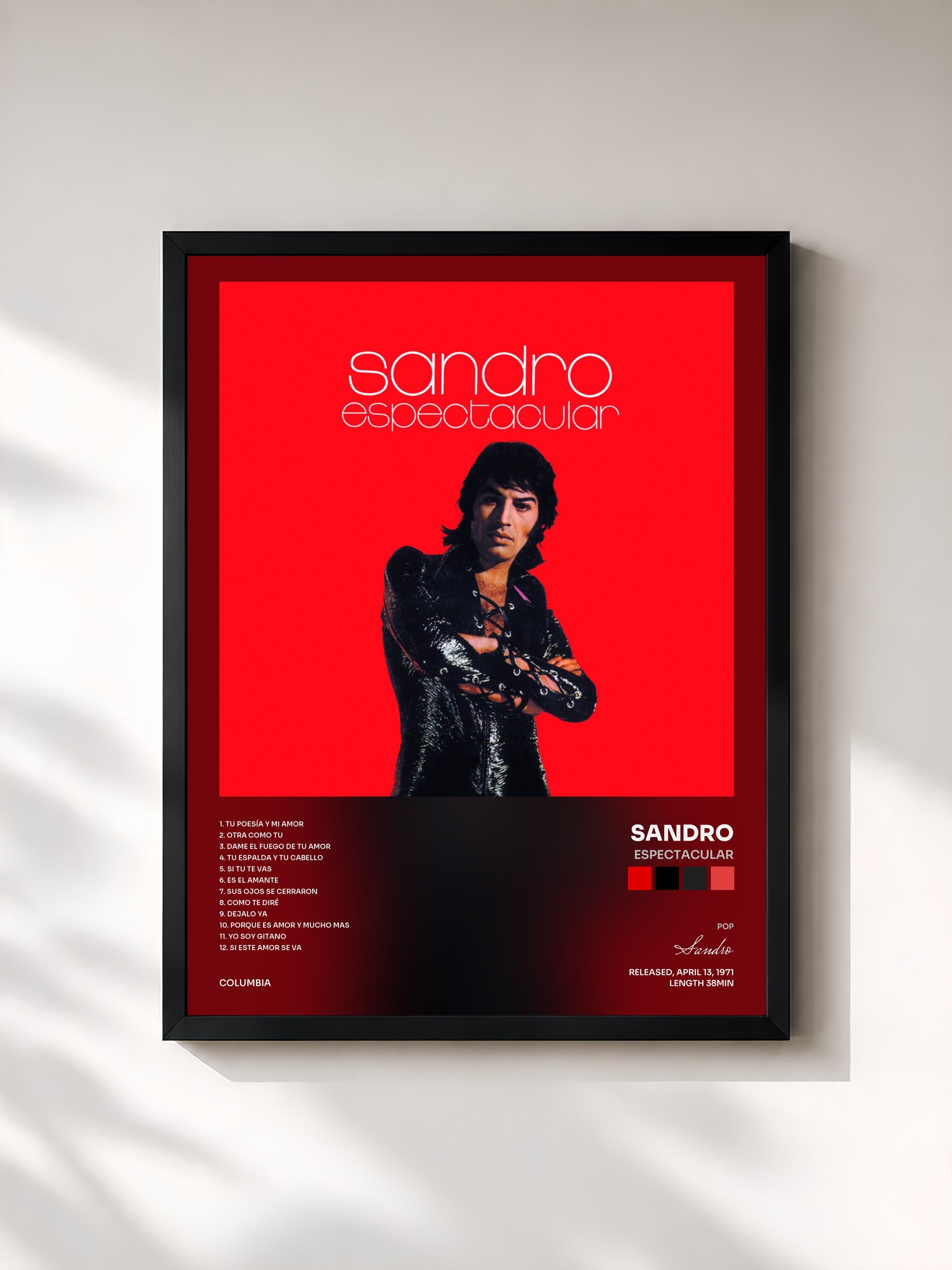 #noir Tableau de l'album Espectacular de Sandro, cadre noir, imprimé et encadré en France