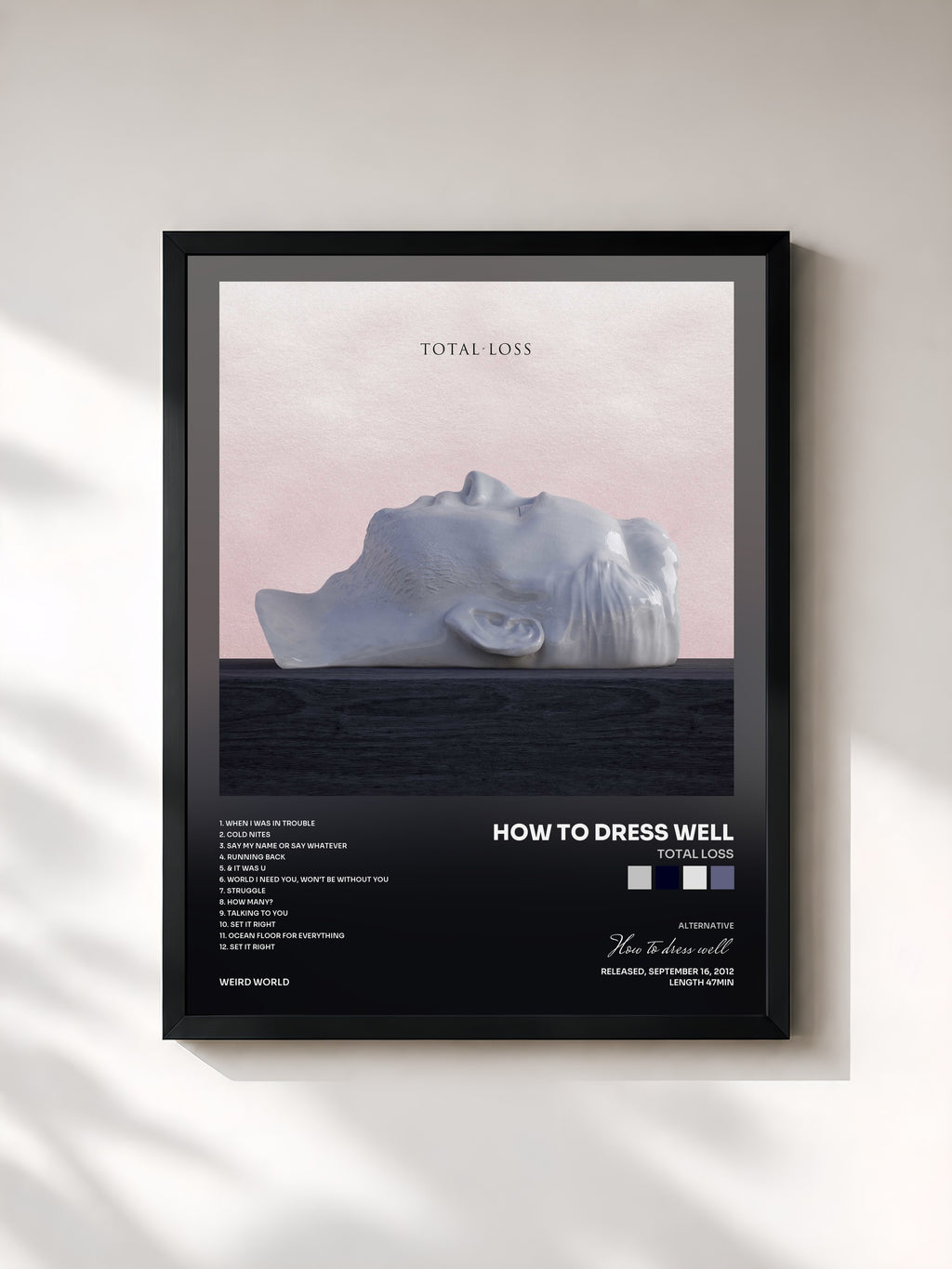 #noir Tableau de l'album Total Loss de How to dress well, cadre noir, imprimé et encadré en France