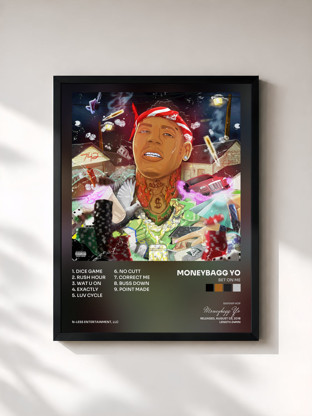 #noir Tableau de l'album Bet On Me de Moneybagg Yo, cadre noir, imprimé et encadré en France