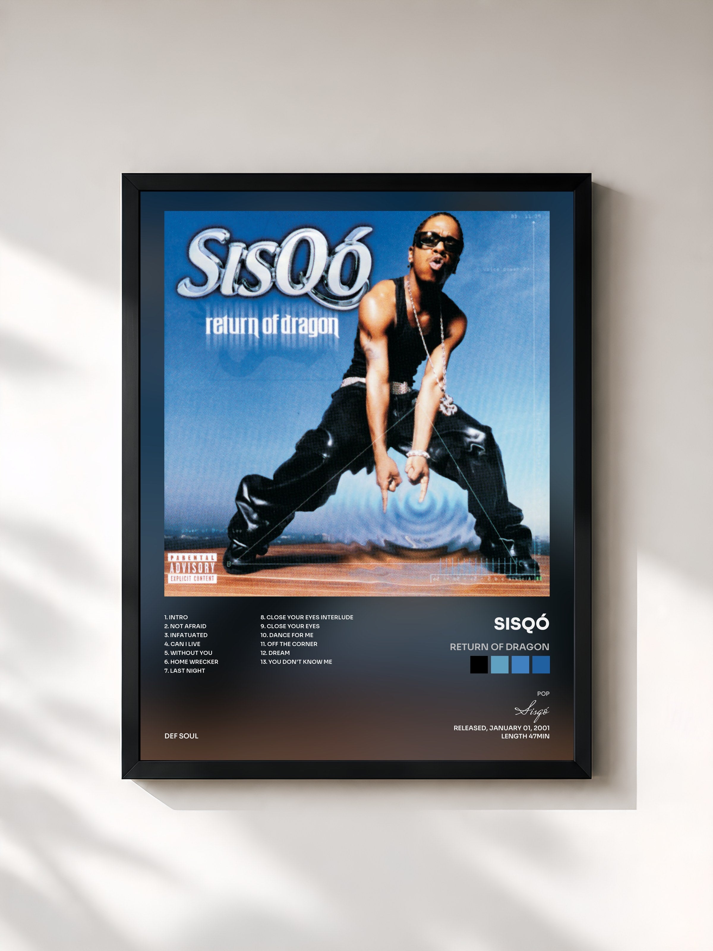 #noir Tableau de l'album Return Of Dragon de Sisqó, cadre noir, imprimé et encadré en France