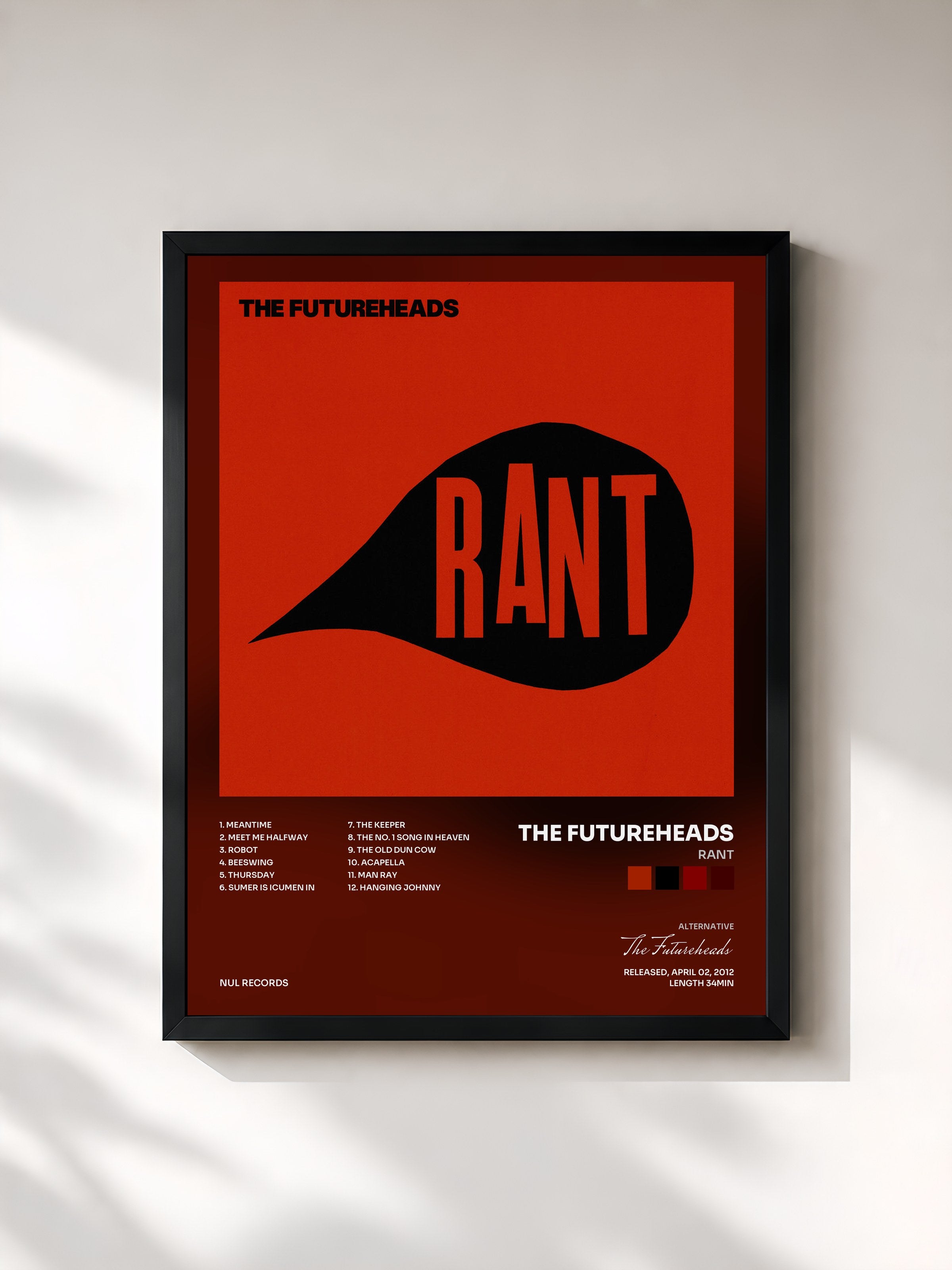 #noir Tableau de l'album Rant de The Futureheads, cadre noir, imprimé et encadré en France
