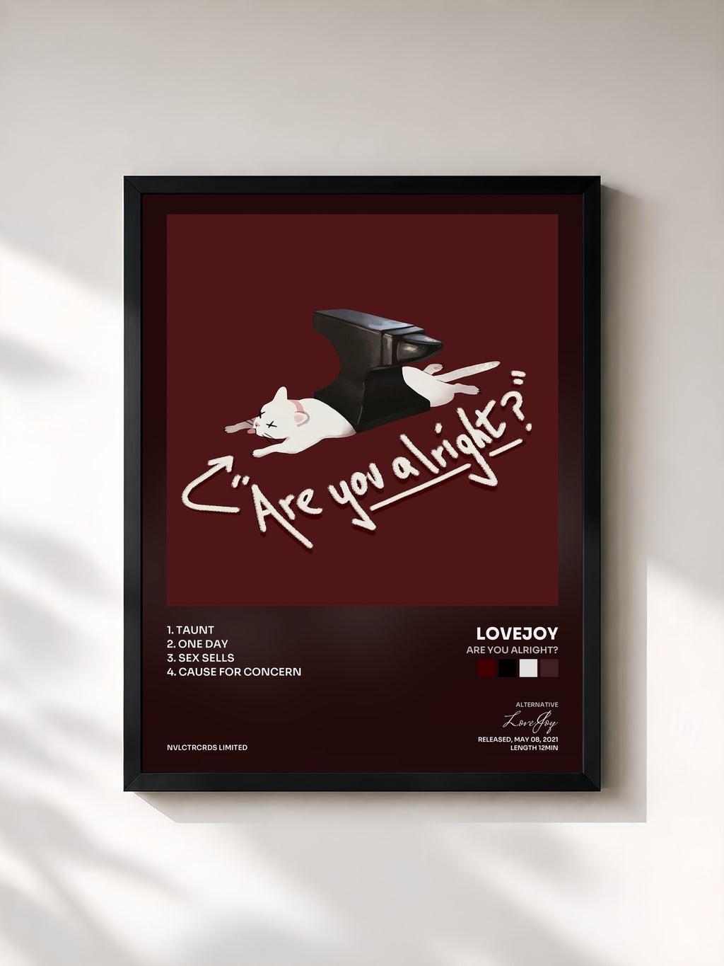#noir Tableau de l'album Are You Alright? de LoveJoy, cadre noir, imprimé et encadré en France