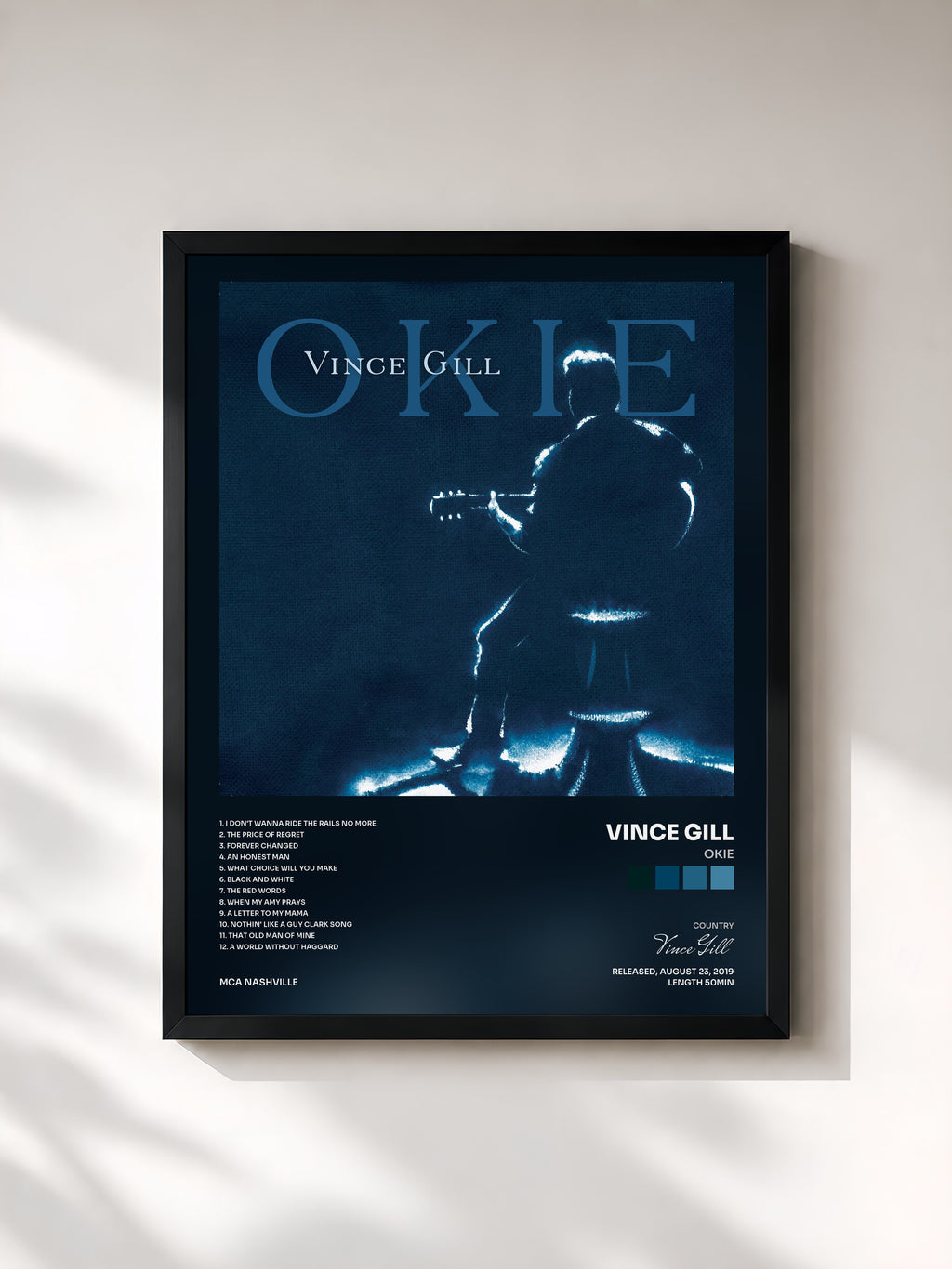#noir Tableau de l'album Okie de Vince Gill, cadre noir, imprimé et encadré en France