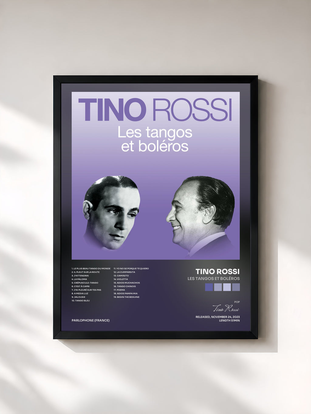 #noir Tableau de l'album Les tangos et boléros de Tino Rossi, cadre noir, imprimé et encadré en France